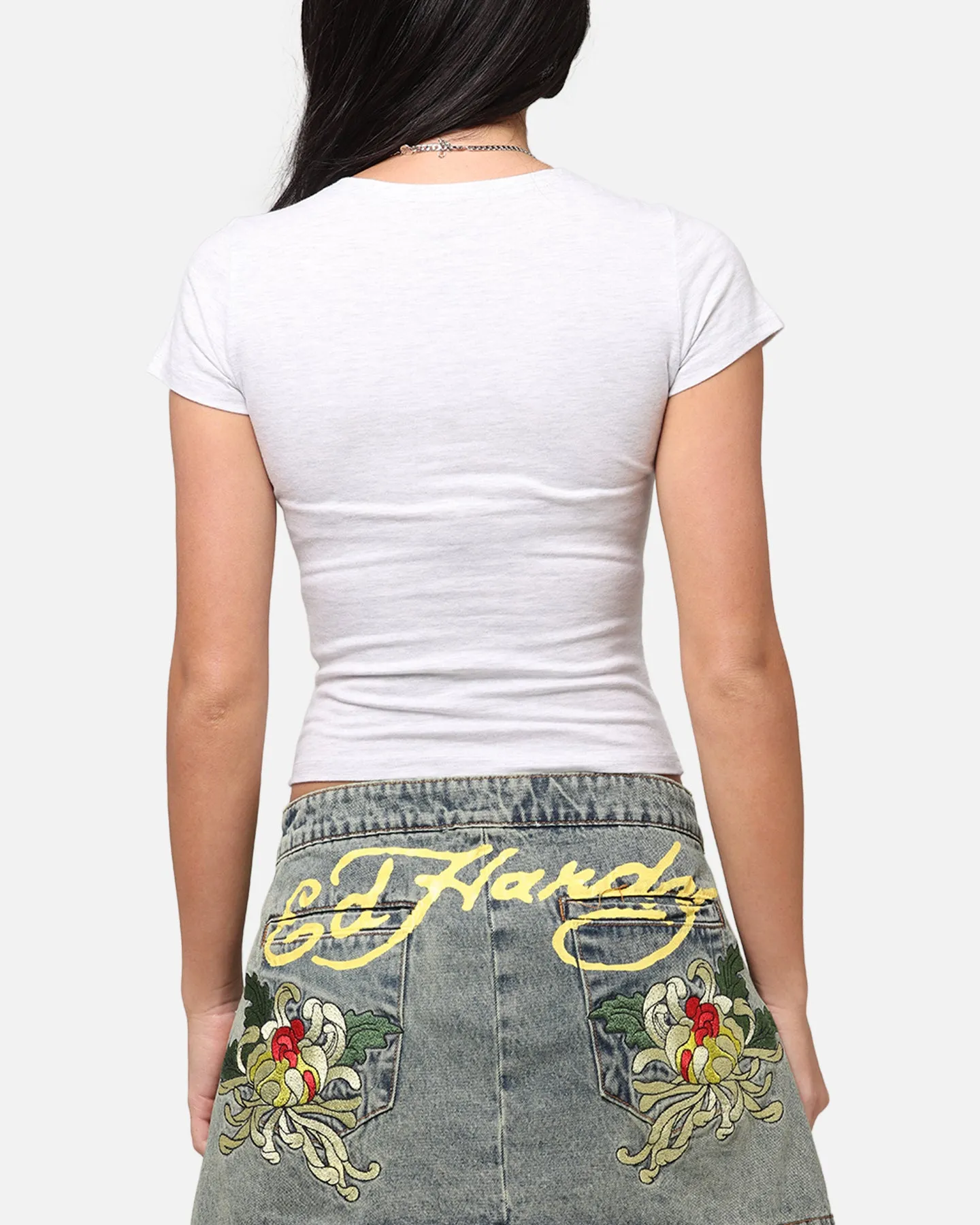 Stylish and Relaxed Sporty Layer Look Ed Hardy Women's Eagle Baby T-Shirt Grey Marle