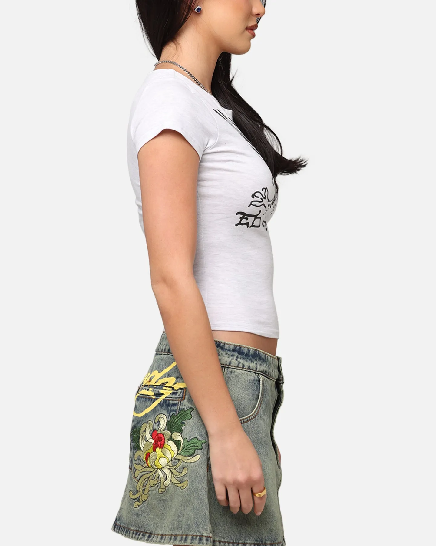 Casual Style Ed Hardy Women's Eagle Baby T-Shirt Grey Marle