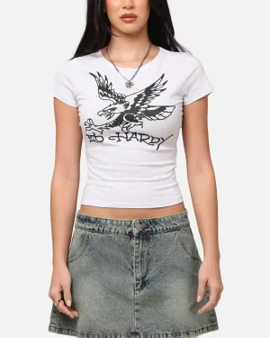 Comfy Fit Layer Chill Design Ed Hardy Women's Eagle Baby T-Shirt Grey Marle