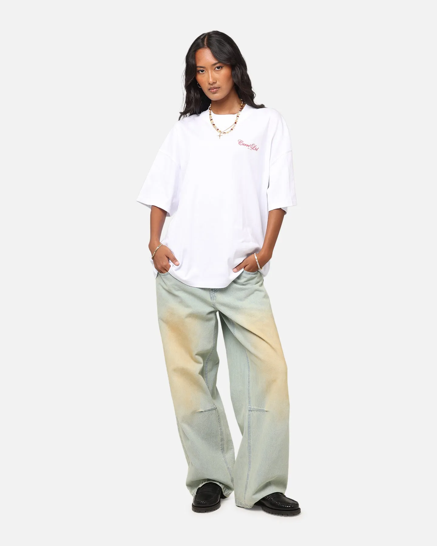 Trendy Comfort Fit Carre Side Script Oversized T-Shirt White/Red