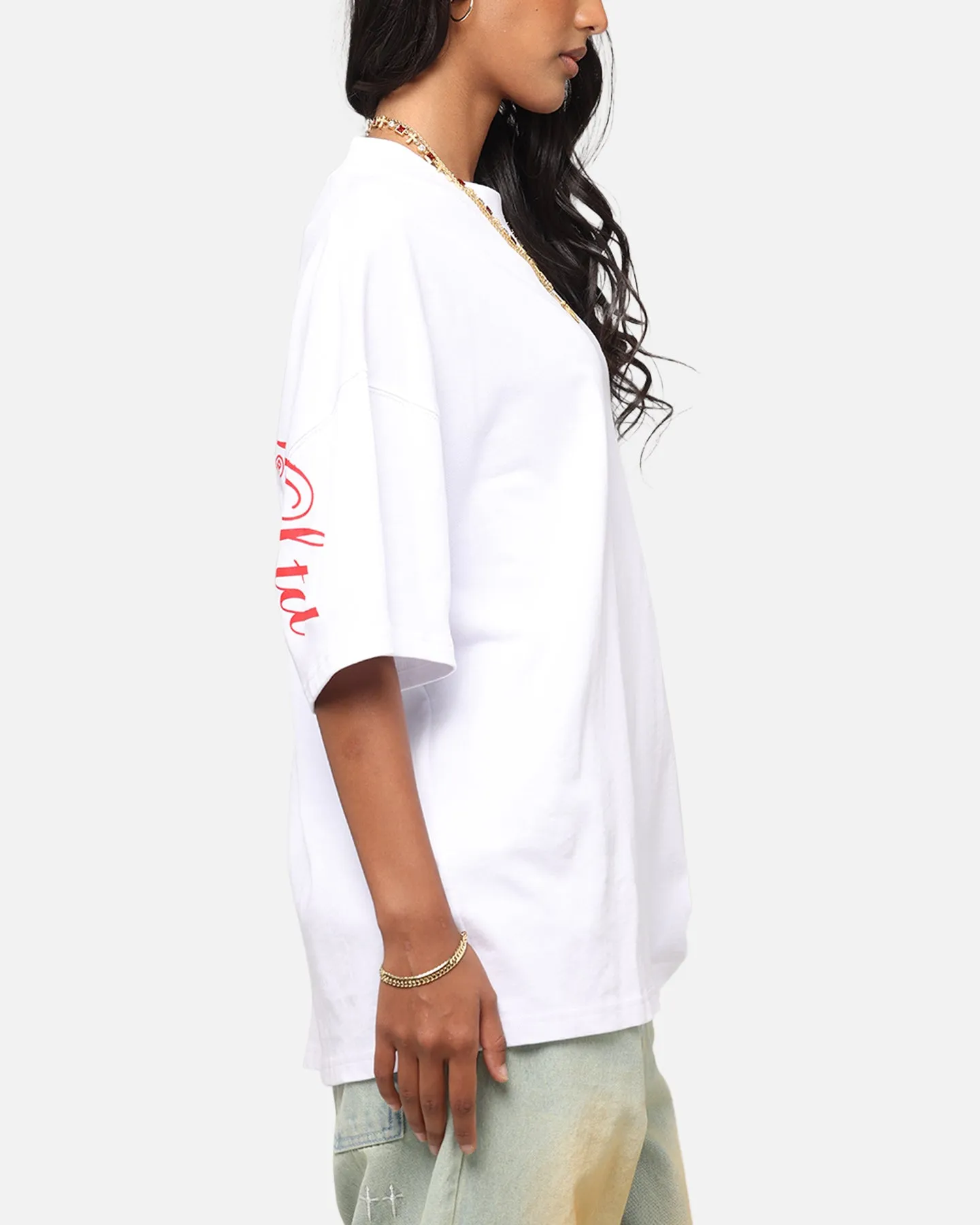 Carre Side Script Oversized T-Shirt White/Red Breathable mesh