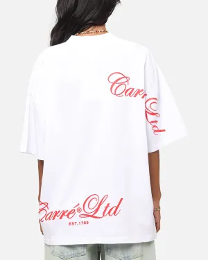 Textured Surface Carre Side Script Oversized T-Shirt White/Red