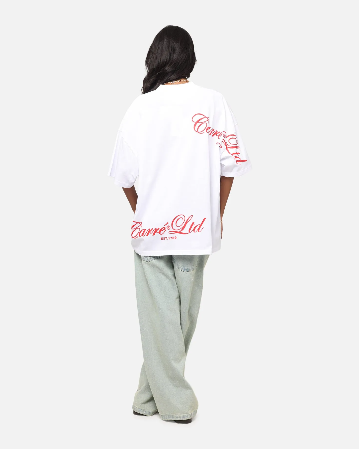 Carre Side Script Oversized T-Shirt White/Red Weekend Comfort Wear Stain Resistant