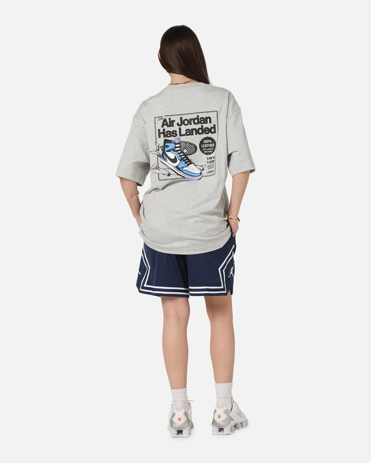 Jordan AJ1 North Carolina T-Shirt Grey Heather/White Comfy Essentials loose but not baggy