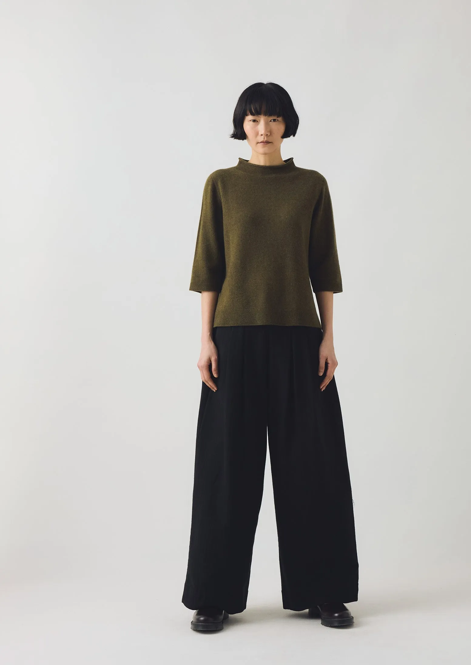 Comfort Cushioning Sport Ready Fit Corinne Wool Cotton Herringbone Wide Leg Pants | Black