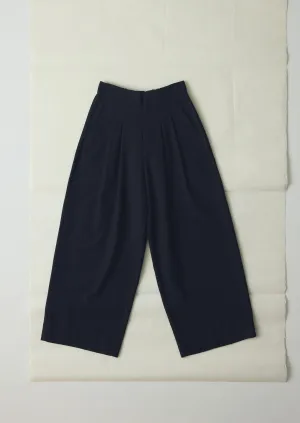 Corinne Wool Cotton Herringbone Wide Leg Pants | Black Comfortable Look Wear Non Restrictive