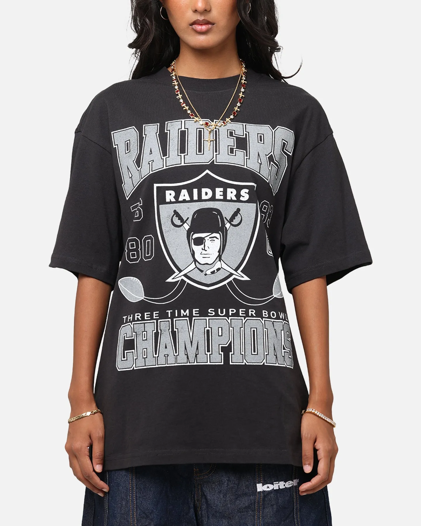 Mitchell & Ness Las Vegas Raiders Pinnacle T-Shirt Faded Black Buttery Soft Fabric