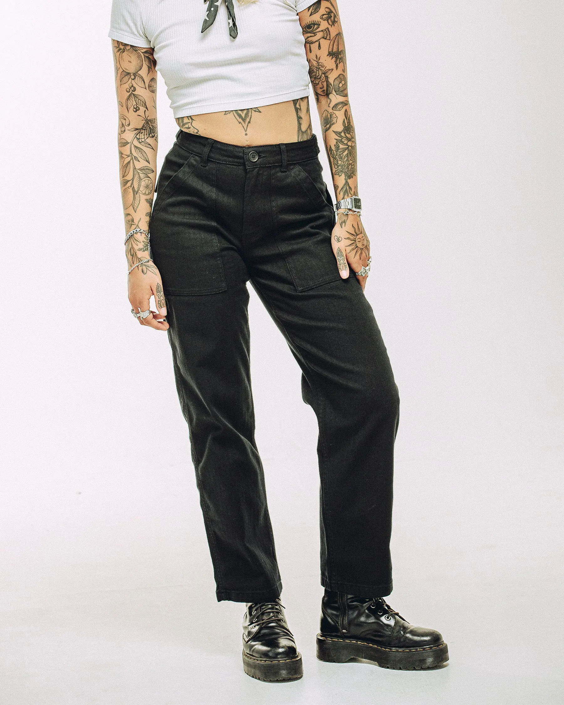 Service Fatigue Pants - Black Perfectly Fit Hidden Zip Pockets