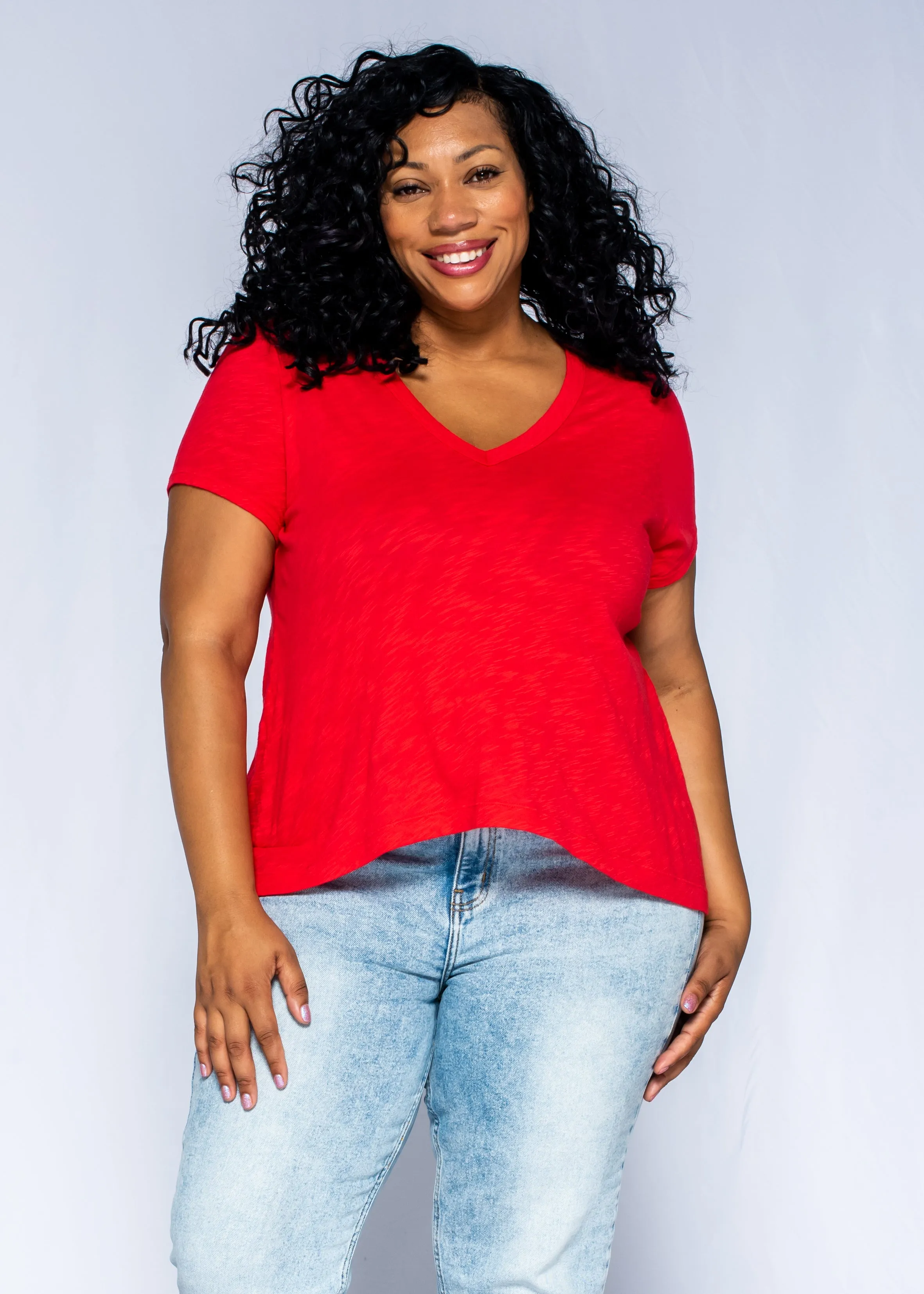 ColorfastFabricTech Deep V-Neck Boyfriend Short Sleeve