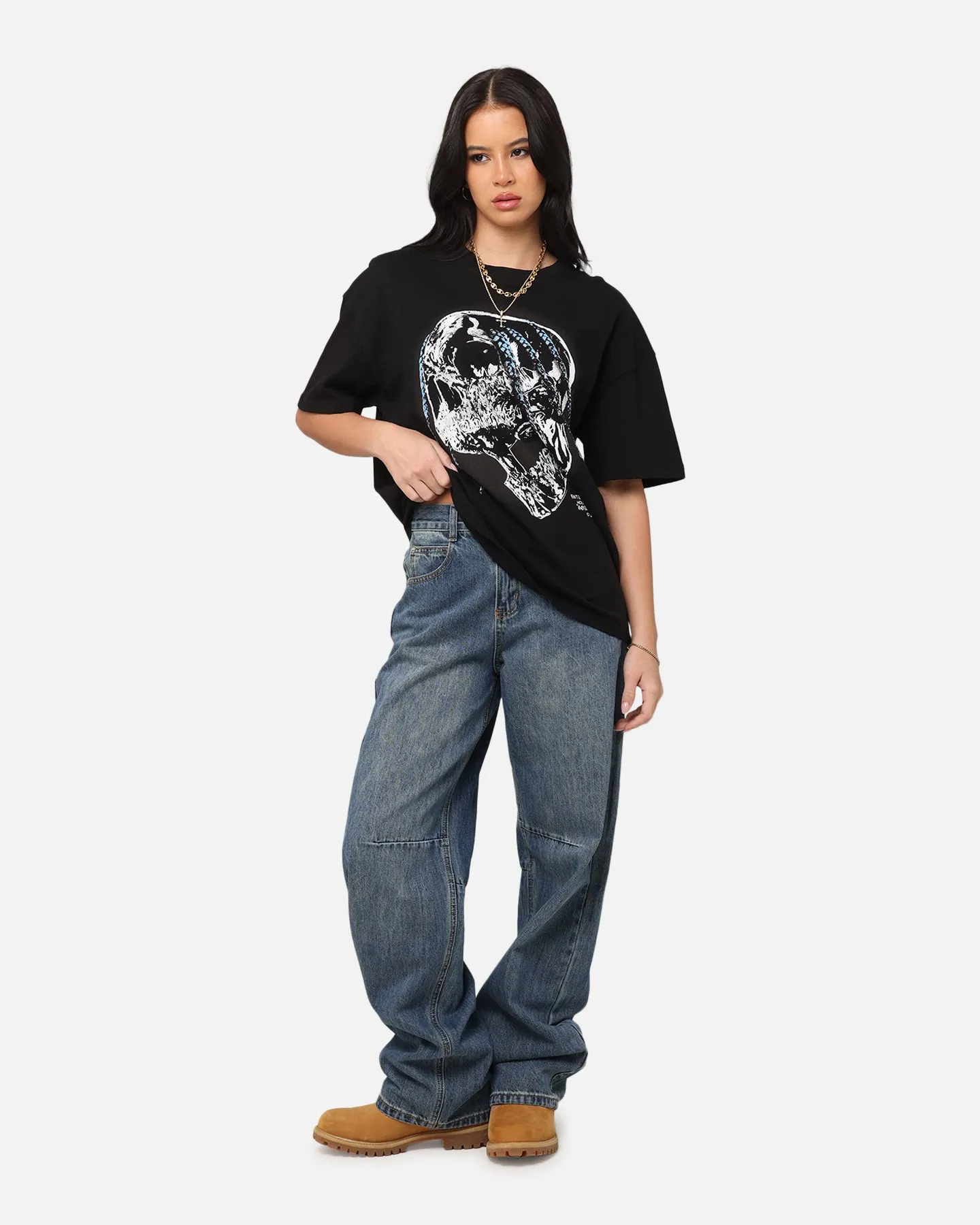 Stone Wash Process Spandex Enhanced Elasticity Goat Crew Utopia T-Shirt Black