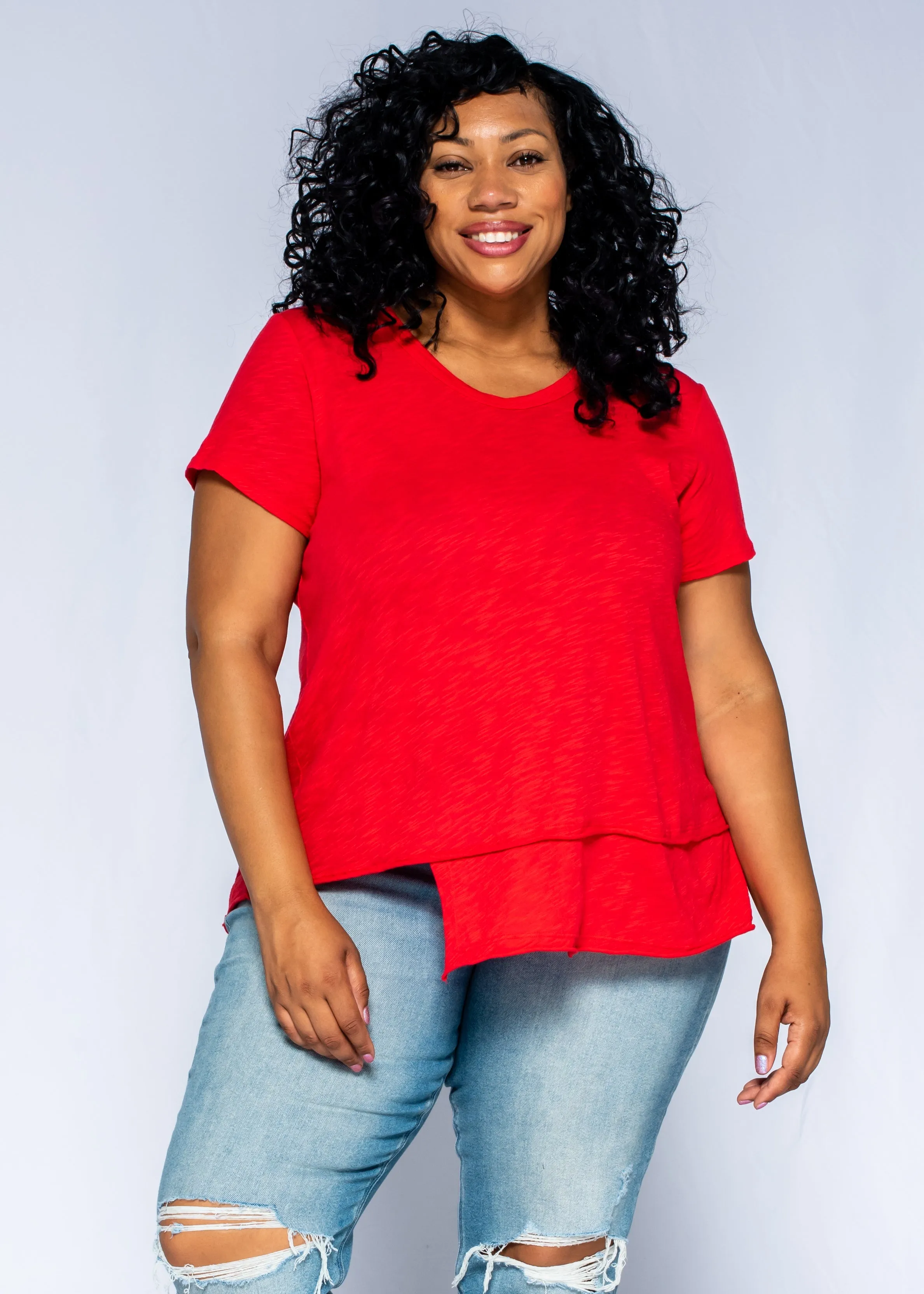 Short Sleeve EZ Crossover Hem Top Effortless Style Temperature Control Fabric