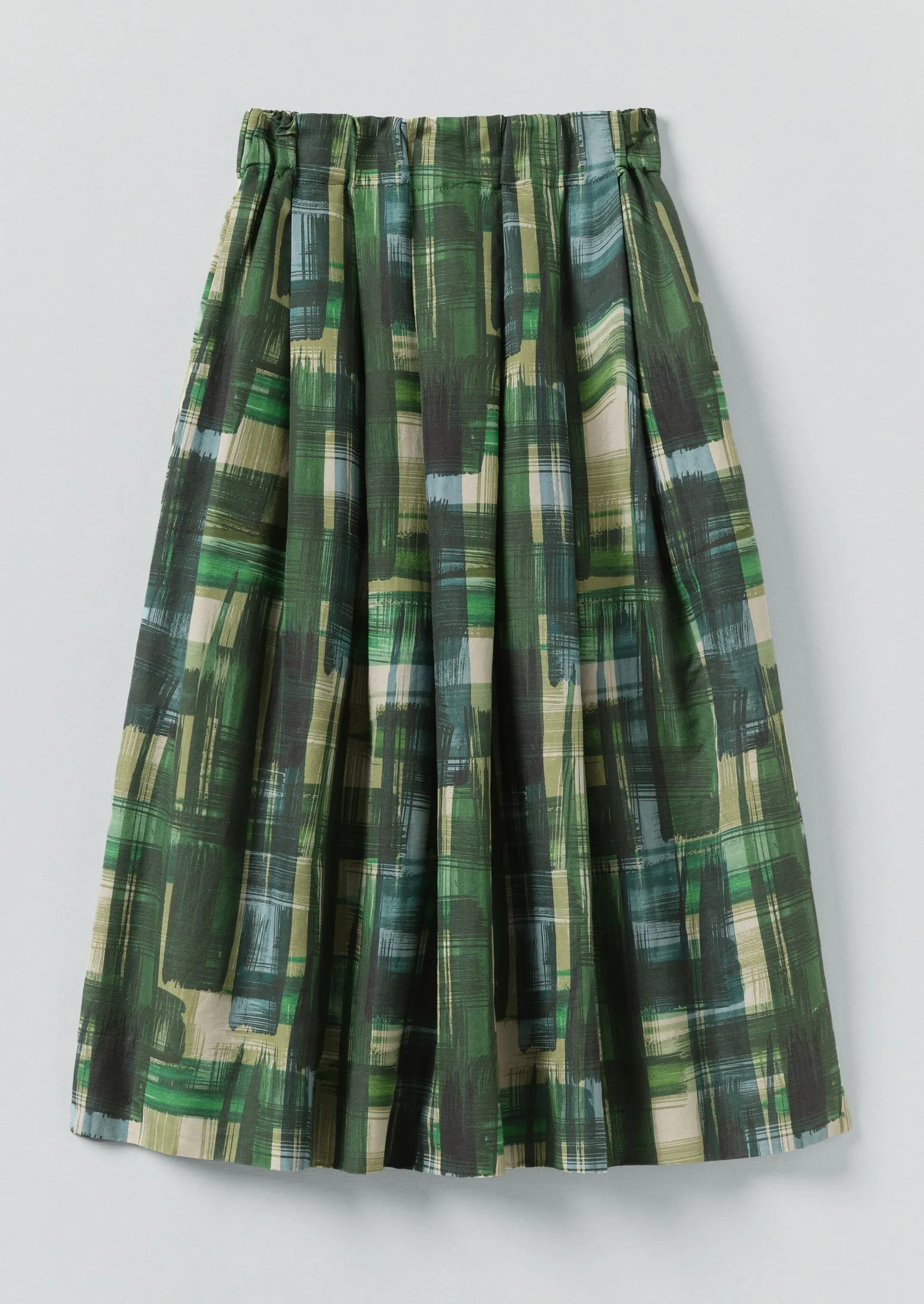 Painted Tweed Cotton Linen Skirt | Clover Green Twist Knot Details Linen Cotton Mix