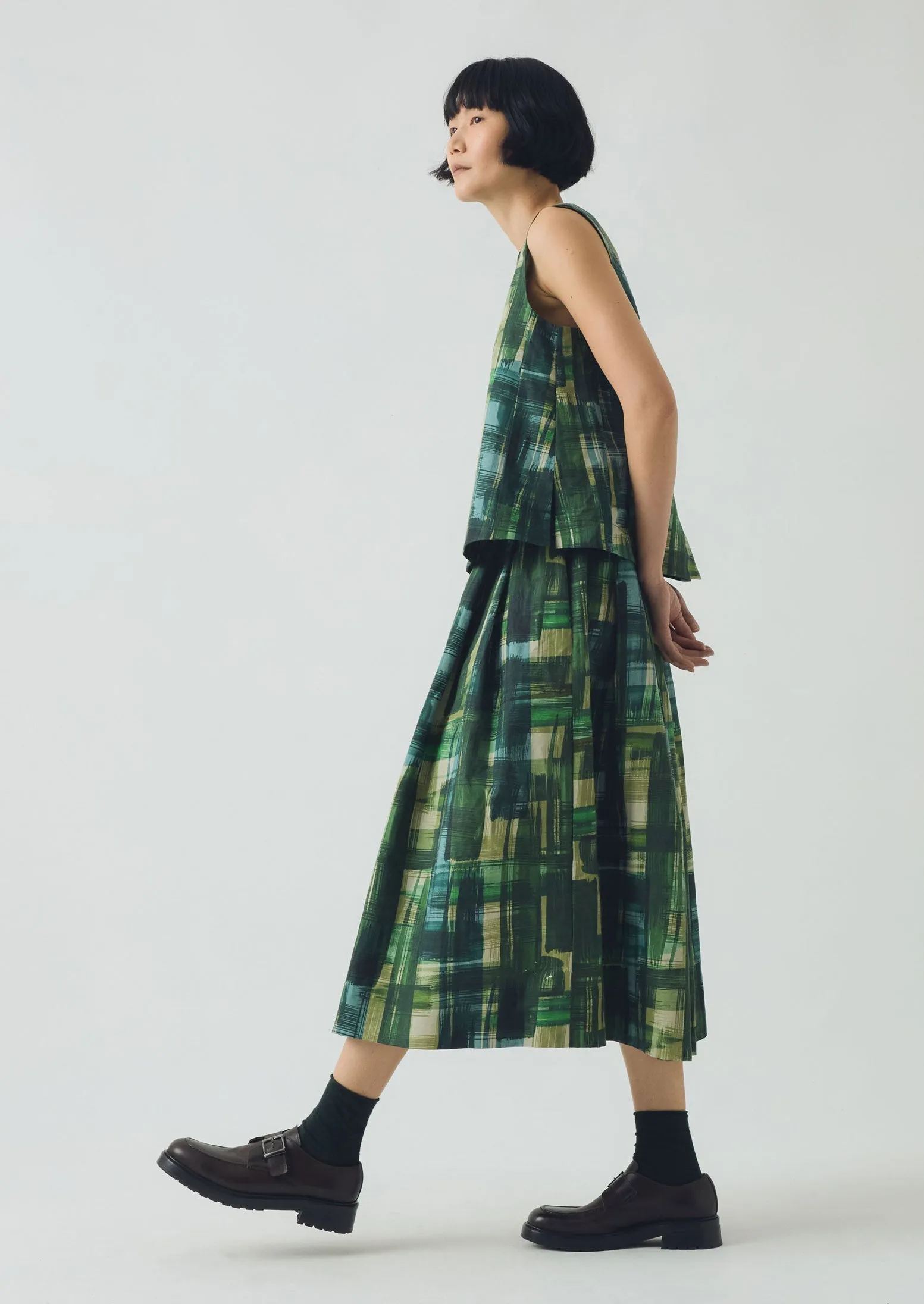 Painted Tweed Cotton Linen Skirt | Clover Green Curvy Fit