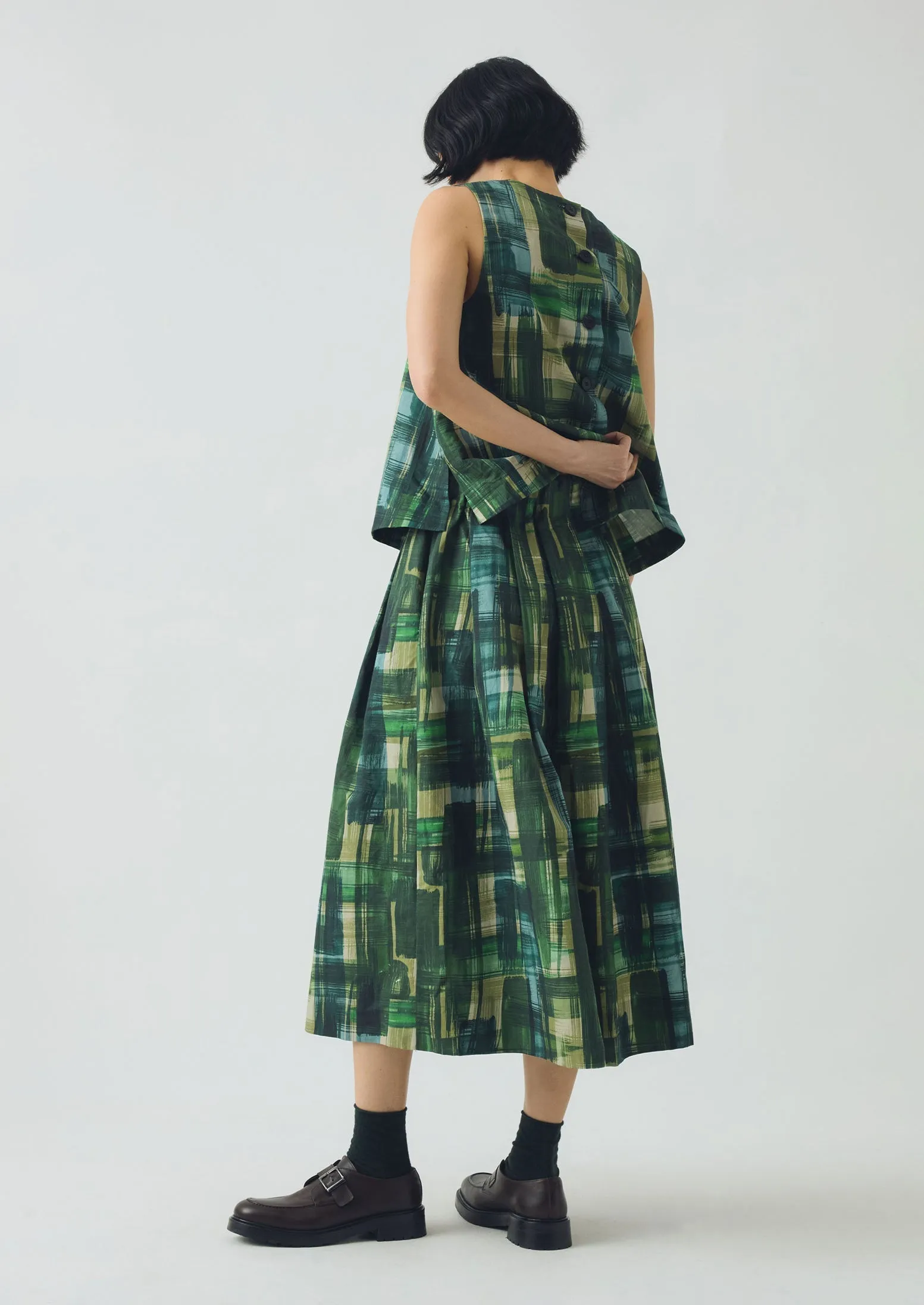 Painted Tweed Cotton Linen Skirt | Clover Green Functional Detail