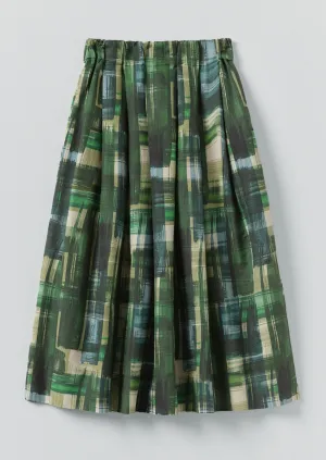 Painted Tweed Cotton Linen Skirt | Clover Green Twist Knot Details Linen Cotton Mix