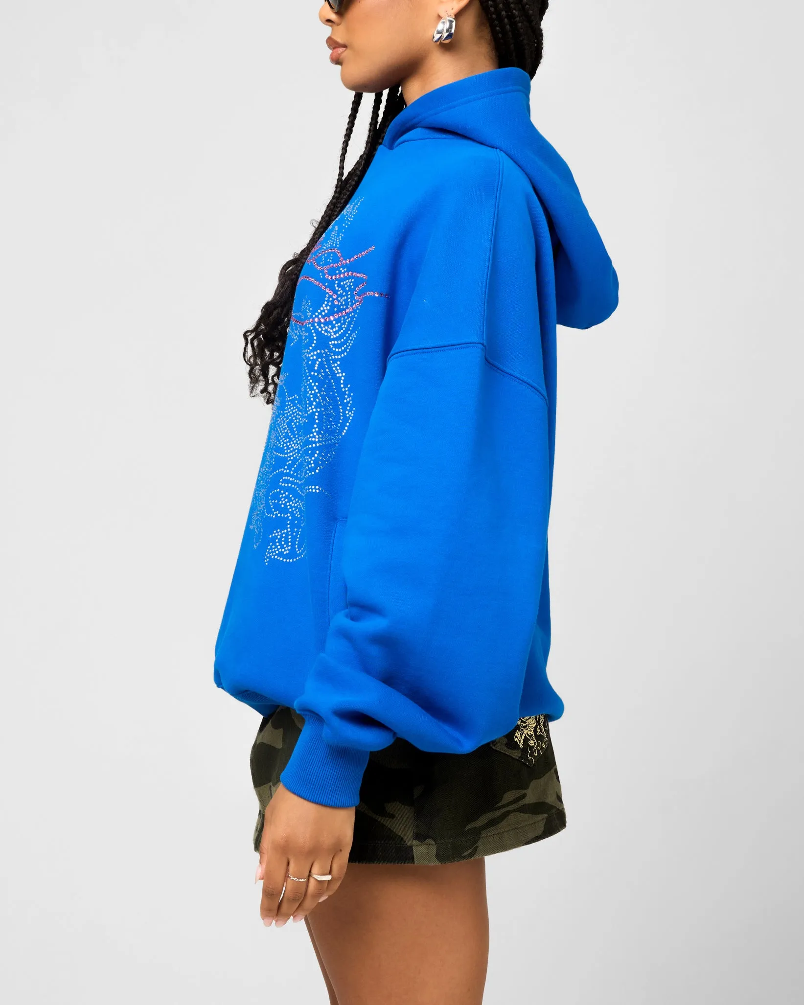 Stretch Knit Construction warm-toned Ed Hardy Rhinestone Dragon Hoodie Blue