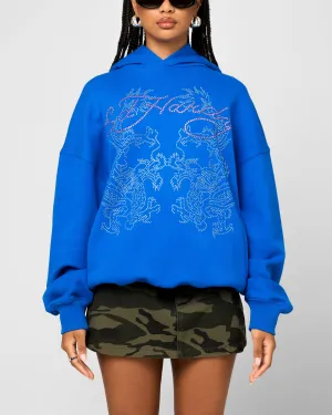 Ed Hardy Rhinestone Dragon Hoodie Blue Streetwear Style