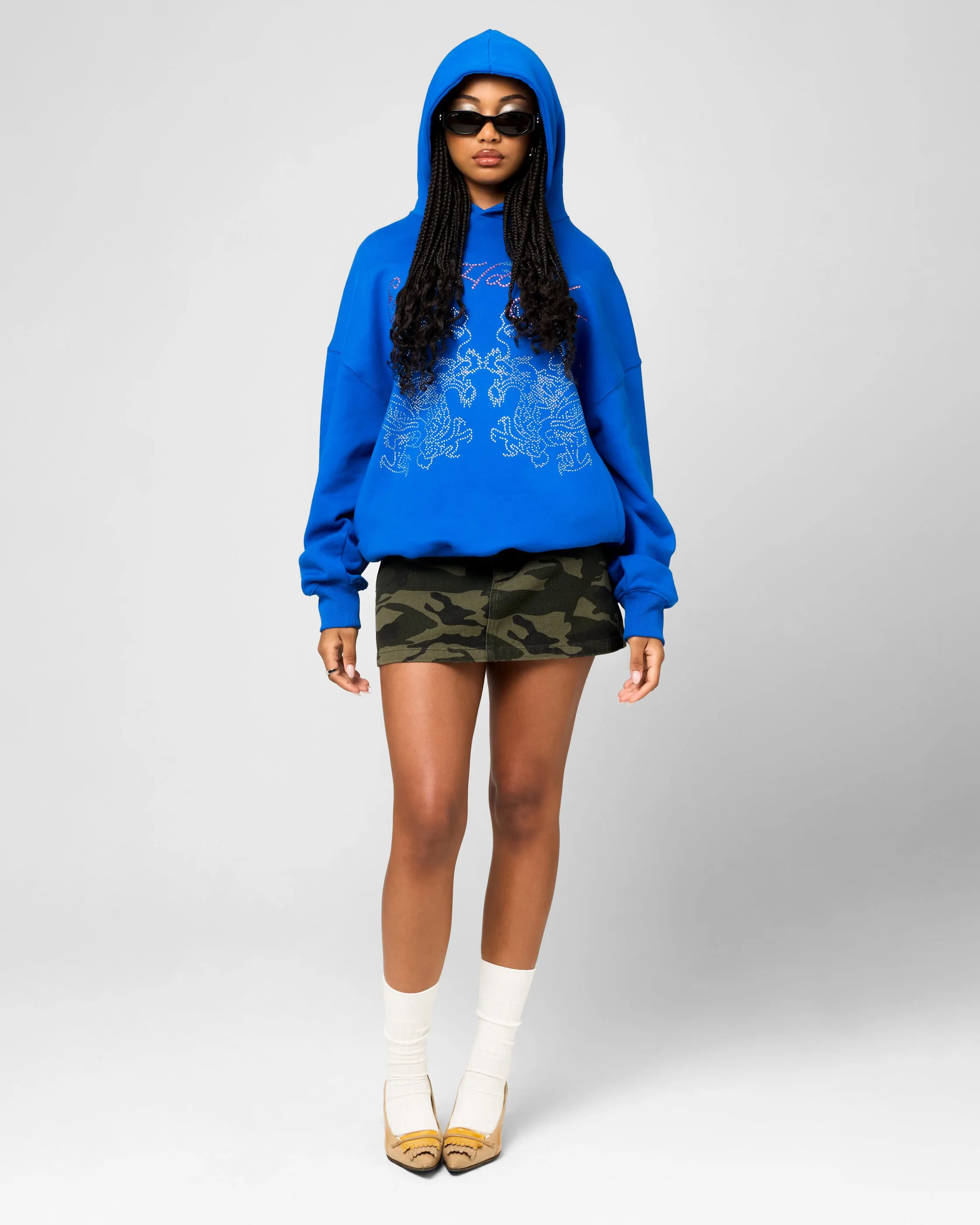 Winter Mode Chiffon details Ed Hardy Rhinestone Dragon Hoodie Blue