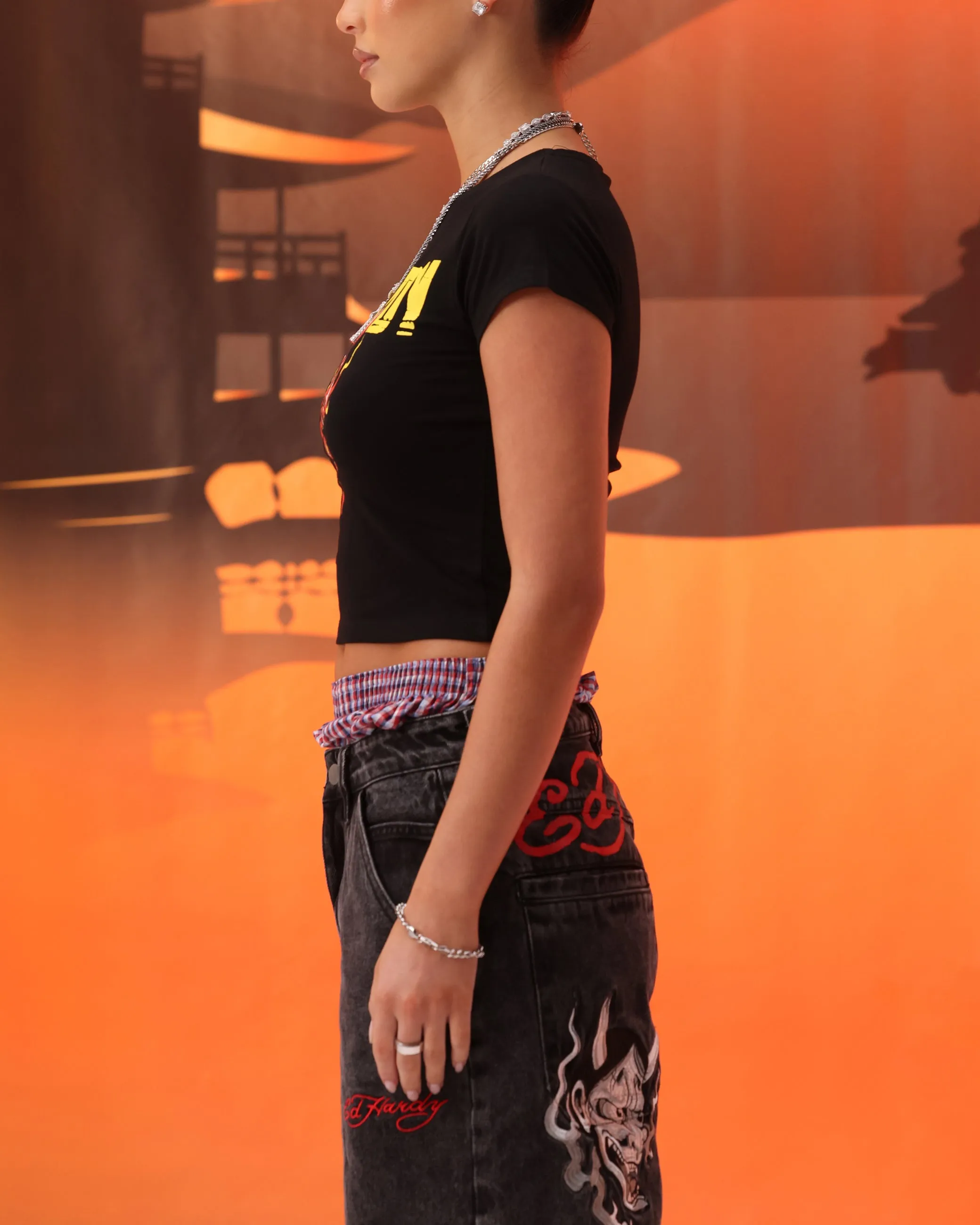 Easy Care Fabric Self Fabric Tape Ed Hardy Women's Blaze Baby T-Shirt Black