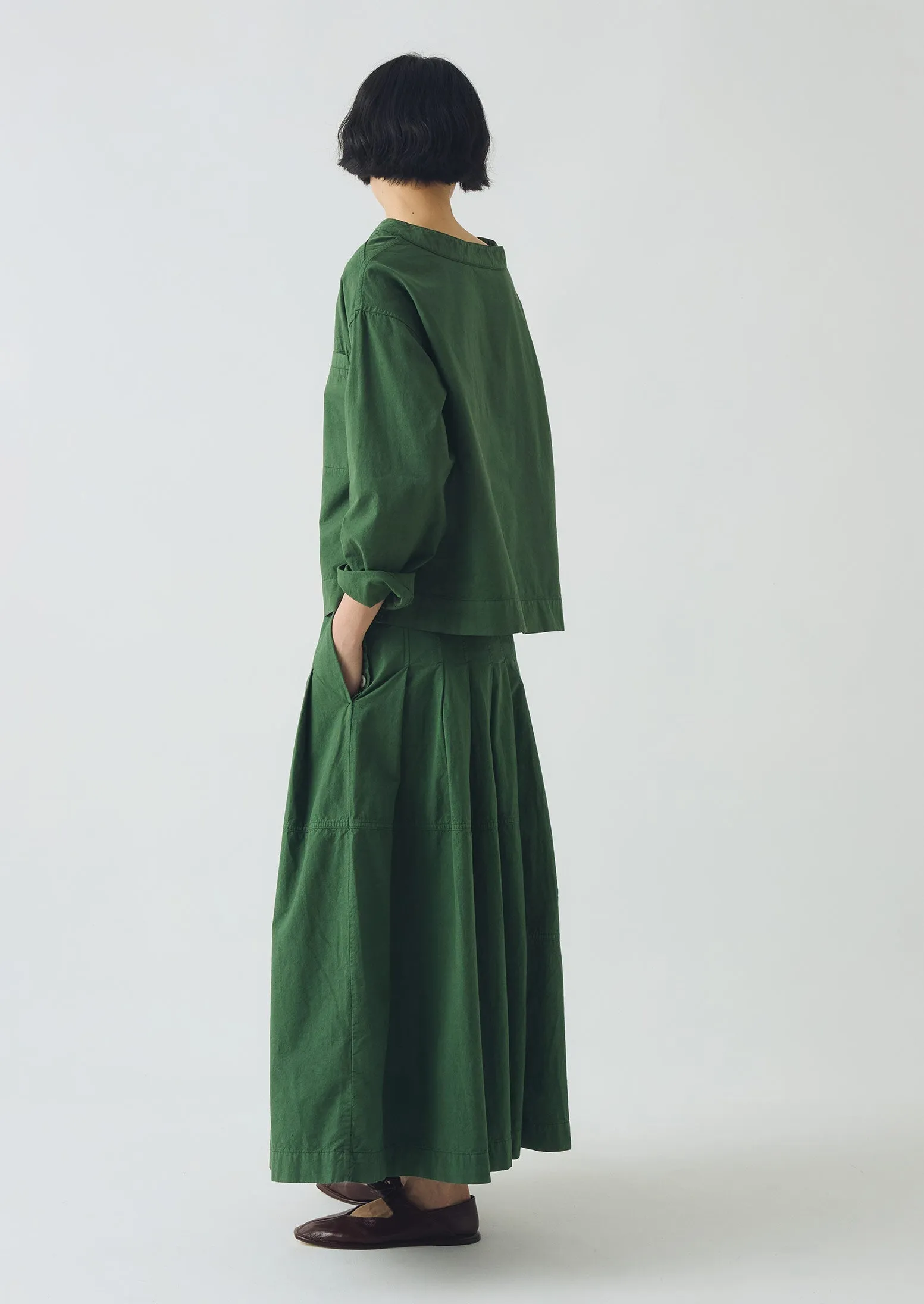 Convertible Length Modern Outfit Panelled Cotton Linen Poplin Skirt | Forest Green
