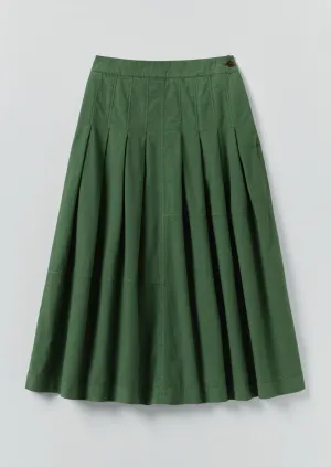 Panelled Cotton Linen Poplin Skirt | Forest Green Tassel accents A line