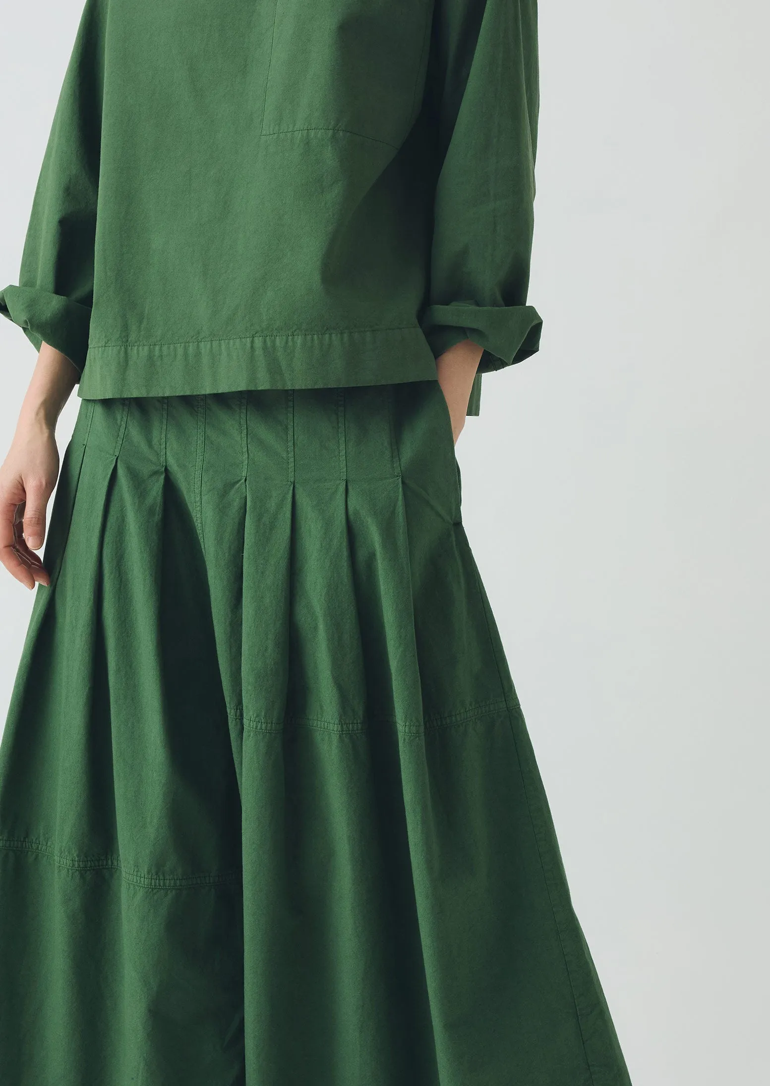 Panelled Cotton Linen Poplin Skirt | Forest Green Summer Picnic Linen blend