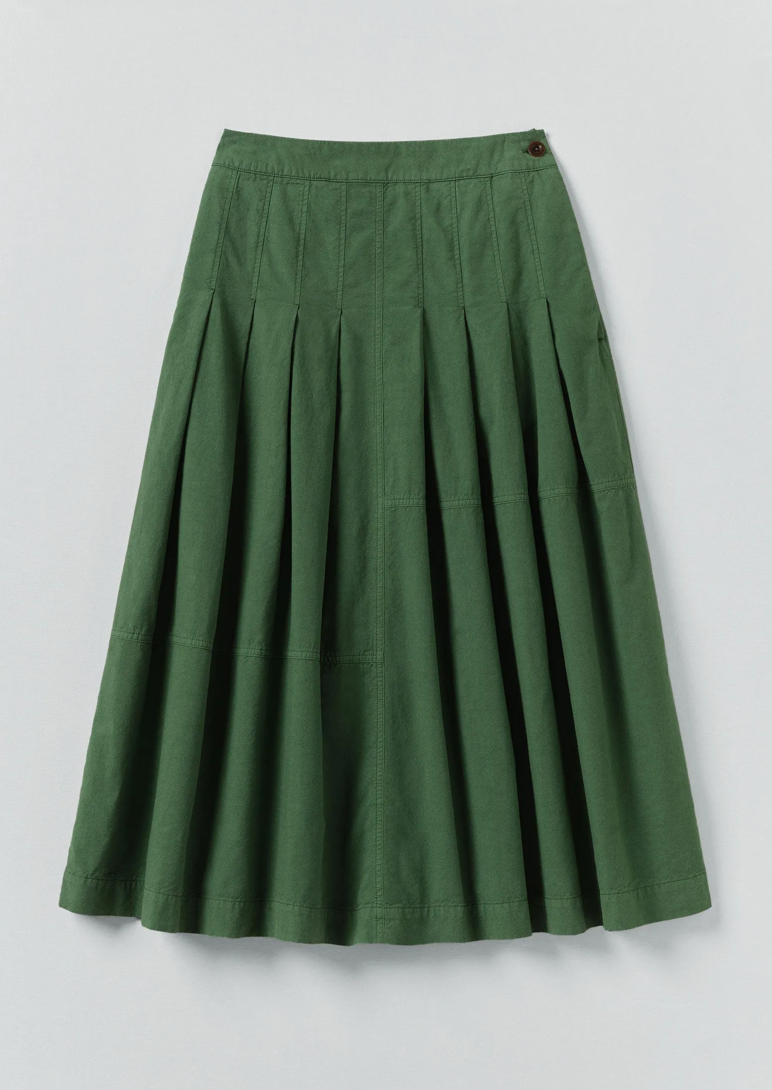 Panelled Cotton Linen Poplin Skirt | Forest Green Tassel accents A line
