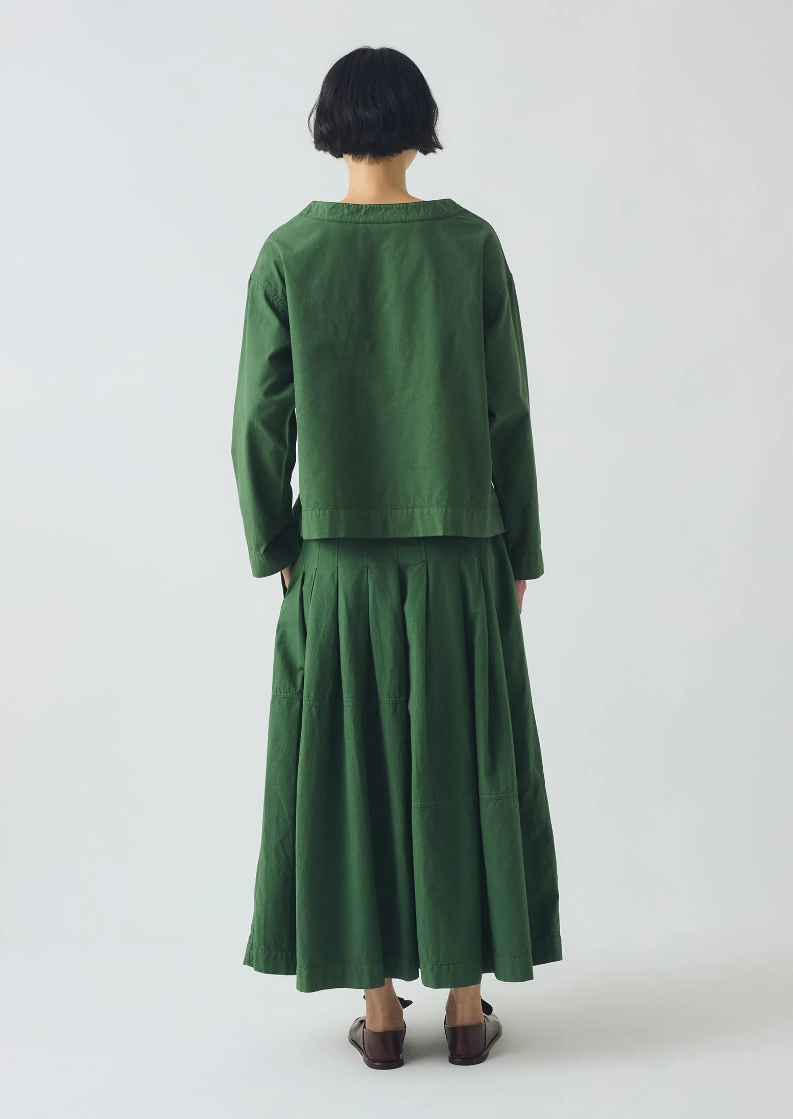 Light Moodboard Chill Feel Panelled Cotton Linen Poplin Skirt | Forest Green