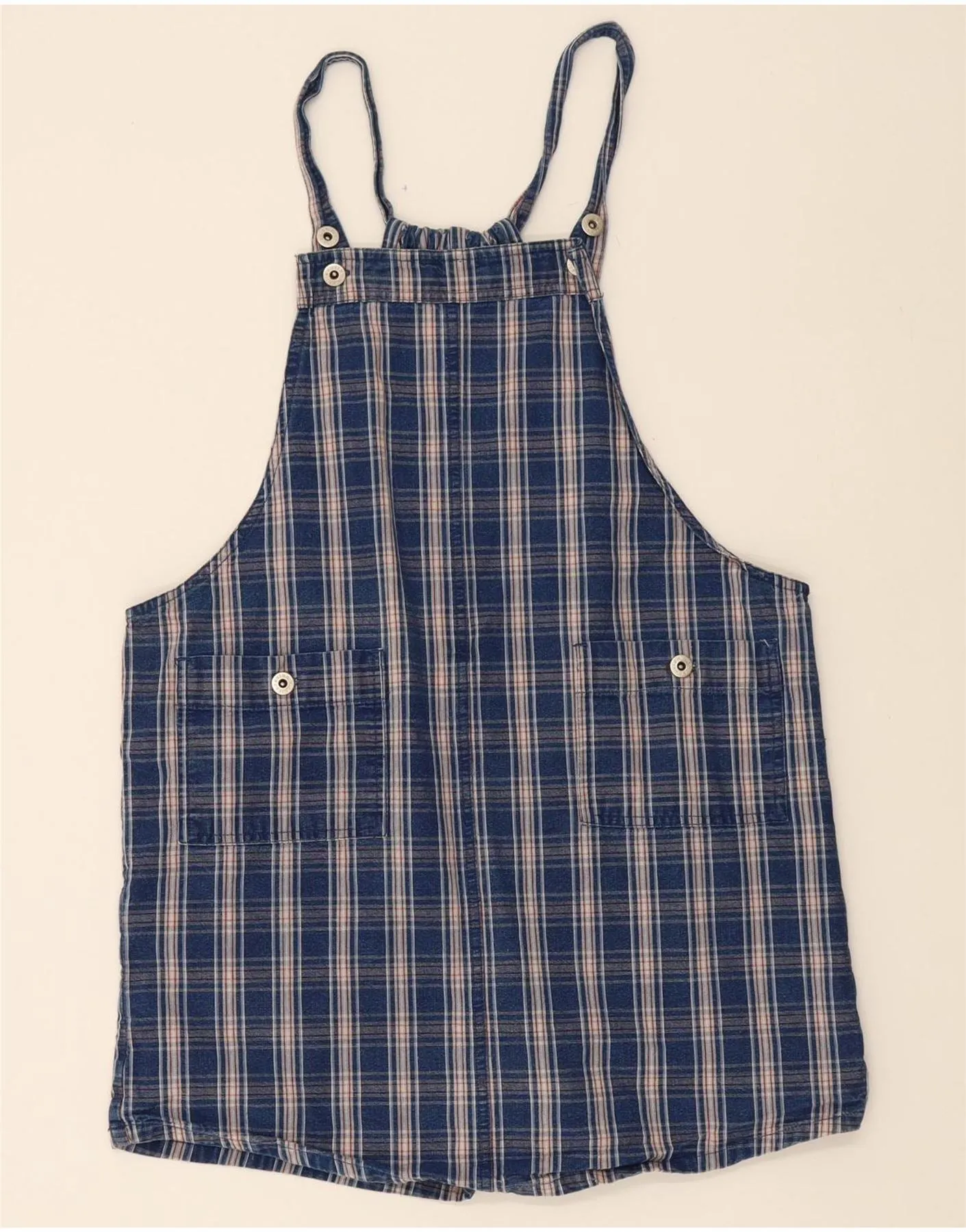 VINTAGE Womens Dungarees Casual Shorts 2XL W40 Navy Blue Check Cotton Cozy Wear Body Friendly
