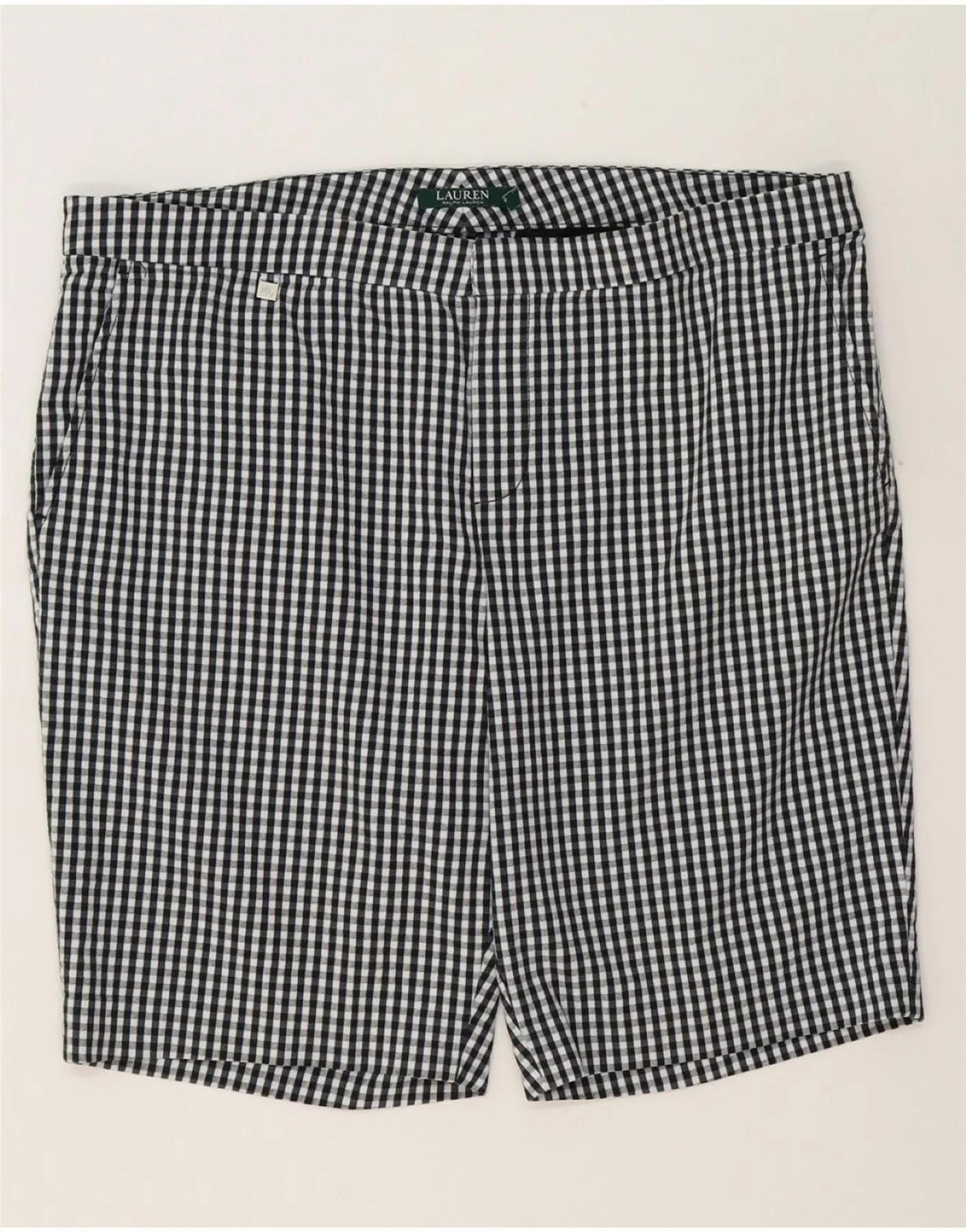Athletic Shorts RALPH LAUREN Womens Chino Shorts US 16 2XL W42 Black Gingham Cotton