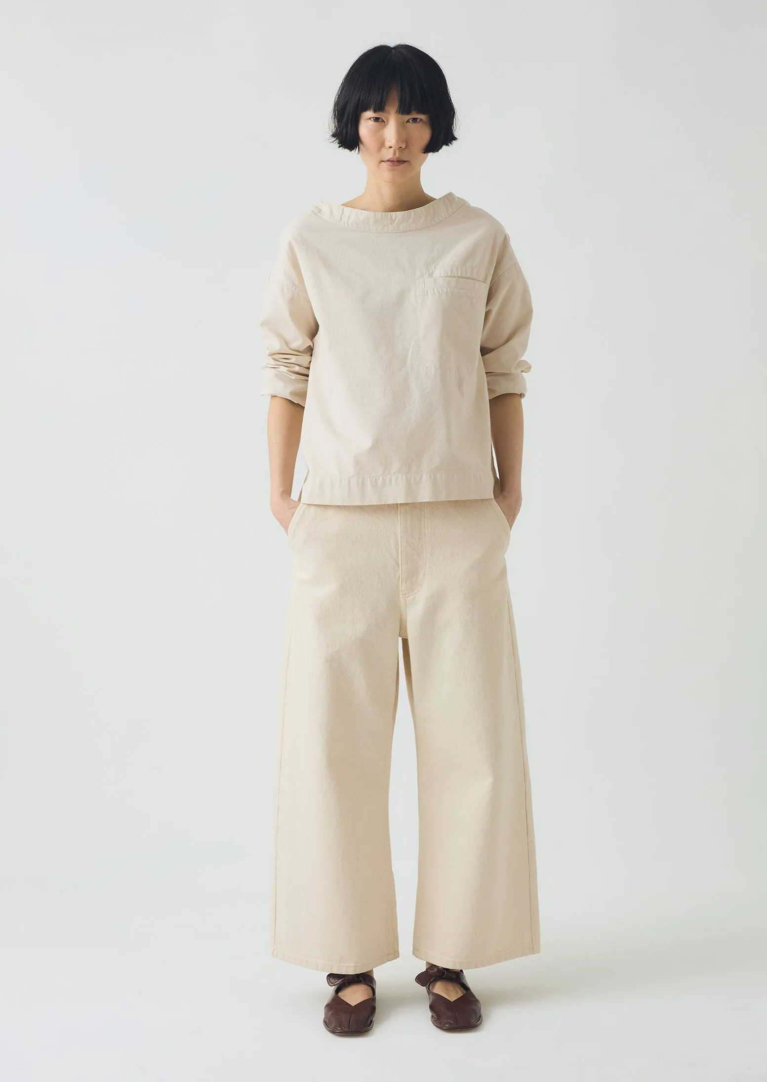 Easy Care Fabric StainResistantCoating Relaxed Wide Leg Denim Pants | Ecru