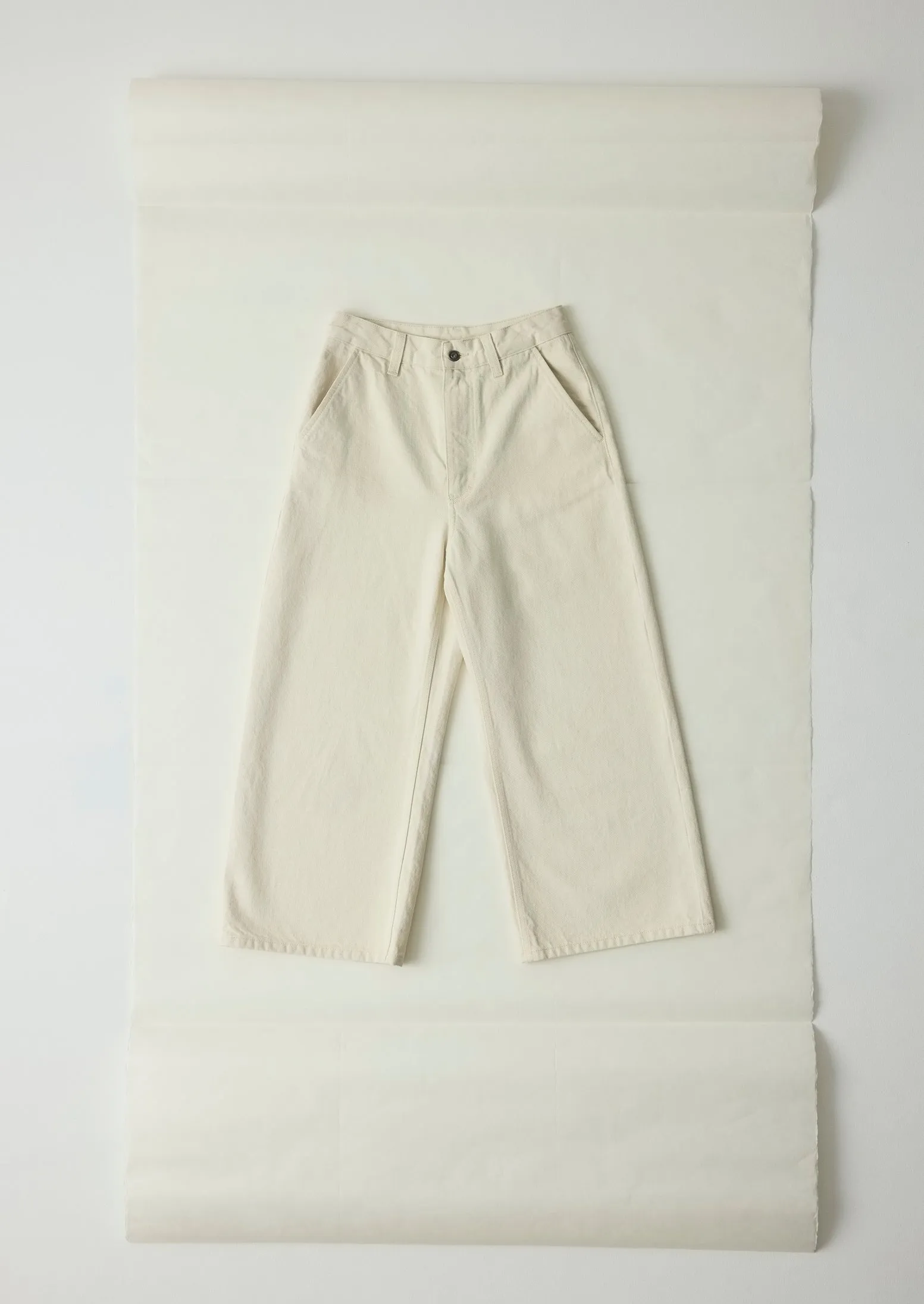 Relaxed Wide Leg Denim Pants | Ecru SoftTouchFinish Printed design