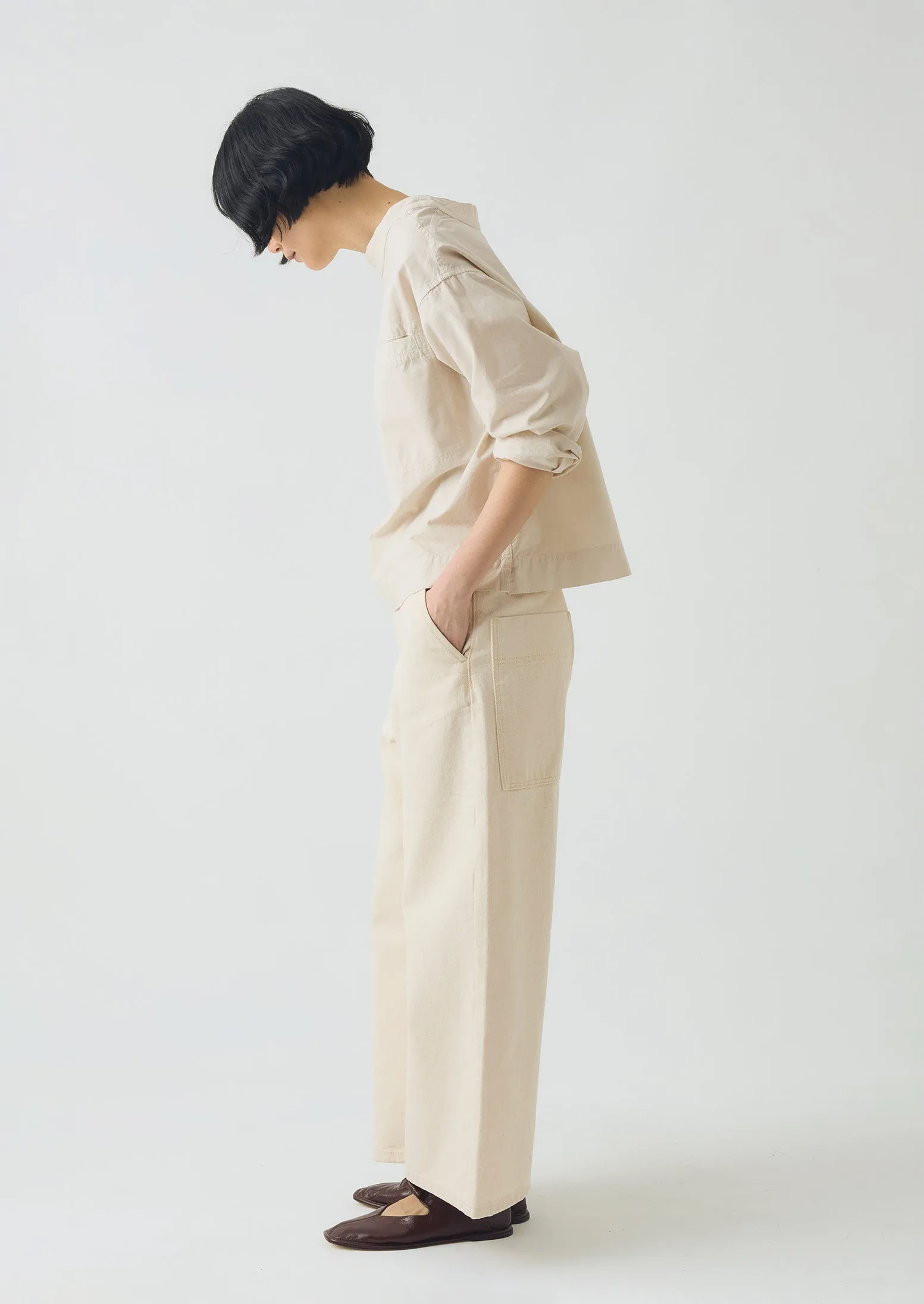 Breathable mesh design Relaxed Wide Leg Denim Pants | Ecru