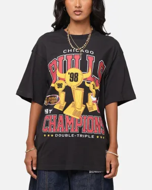 Boat Neck Printed Logo Mitchell & Ness Chicago Bulls Pinnacle T-Shirt Faded Black