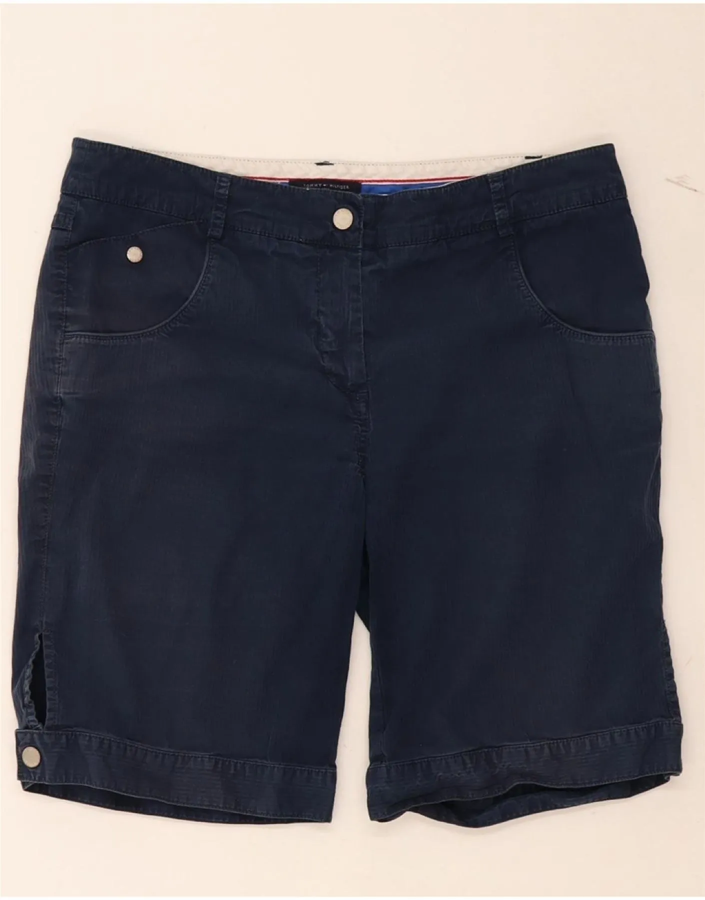 TOMMY HILFIGER Womens Casual Shorts US 10 Large W32 Navy Blue Pinstripe Heels
