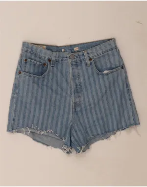 LEVI'S Womens High Waist Denim Shorts W30 Medium Blue Striped Cotton Sporty Fit adventure apparel