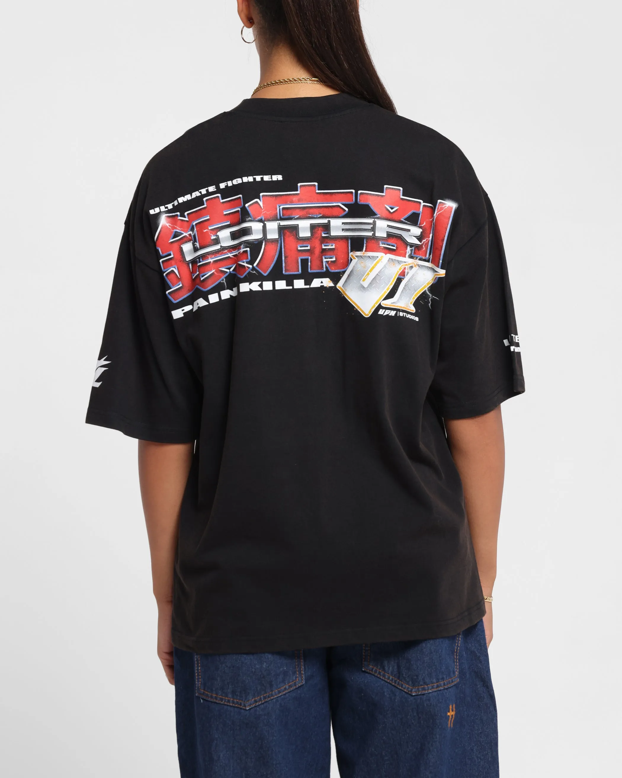 All-Purpose Wear Soft Brushed Finish Loiter Fighter Vintage T-Shirt Vintage Black