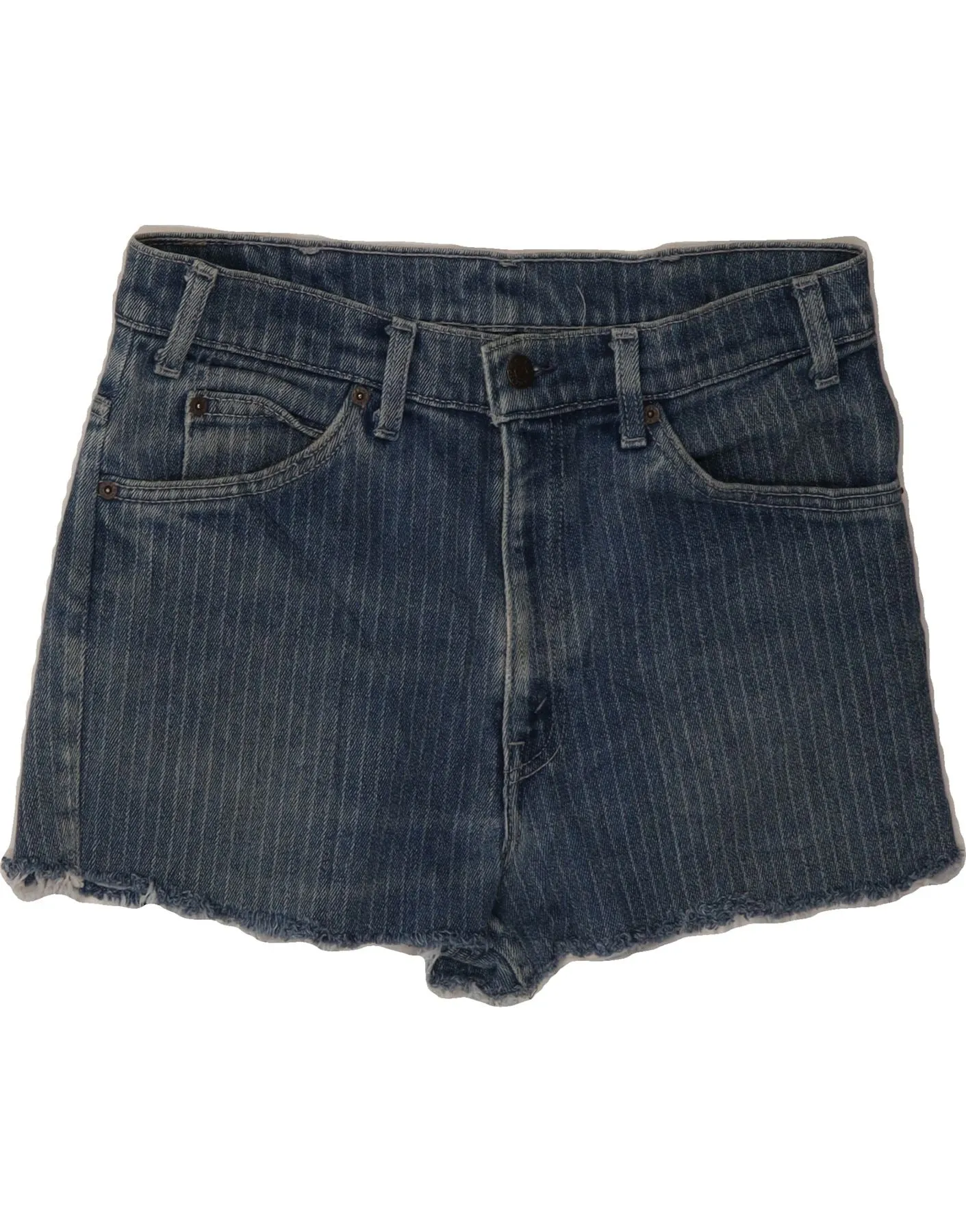 VINTAGE Womens Denim Shorts W32 Large Blue Pinstripe Flatlock Seam Technology Cool Fit