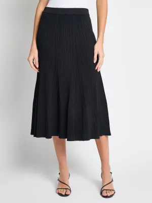 Flared Ribbed Soft Knit Midi Skirt - True Fit Crochet Style Simple Outfit