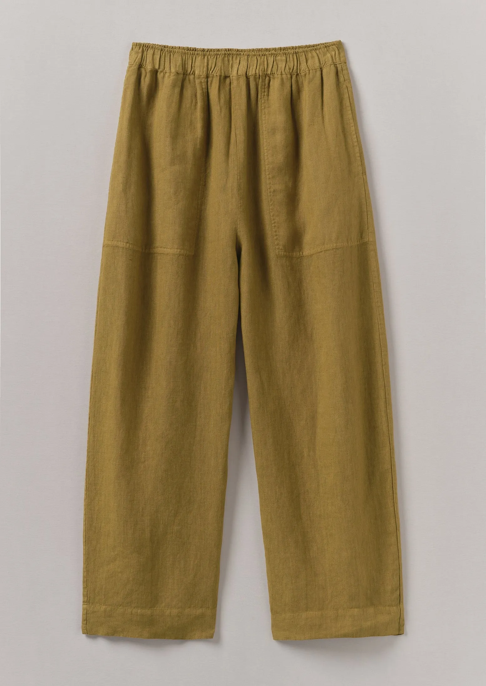 Fitted Design Garment Dyed Linen Barrel Leg Pants | Durian Green