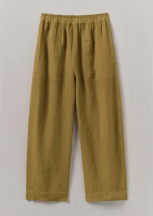 Fitted Design Garment Dyed Linen Barrel Leg Pants | Durian Green