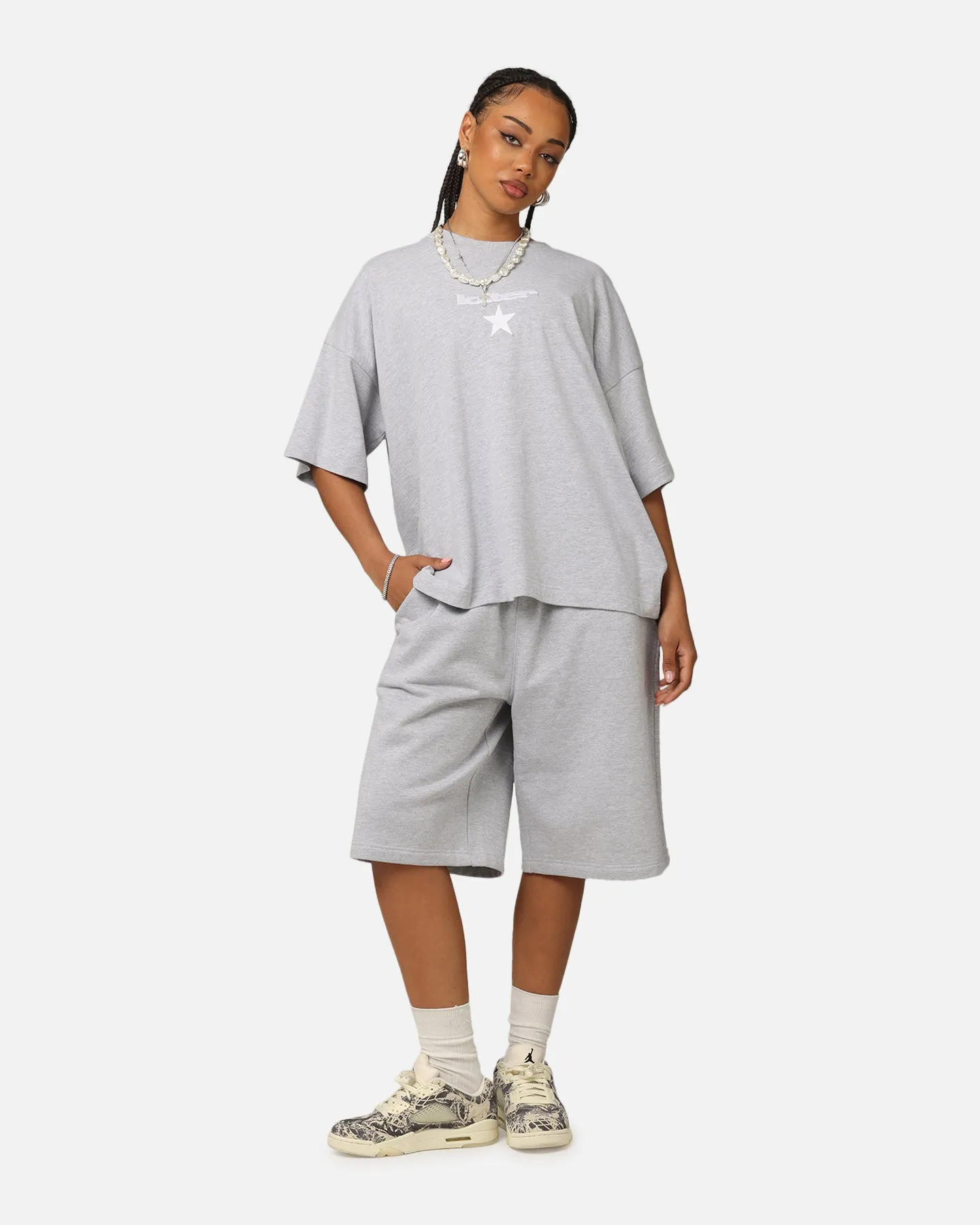 Light Fit Loiter Premium Essentials Boxy T-Shirt Grey Marle