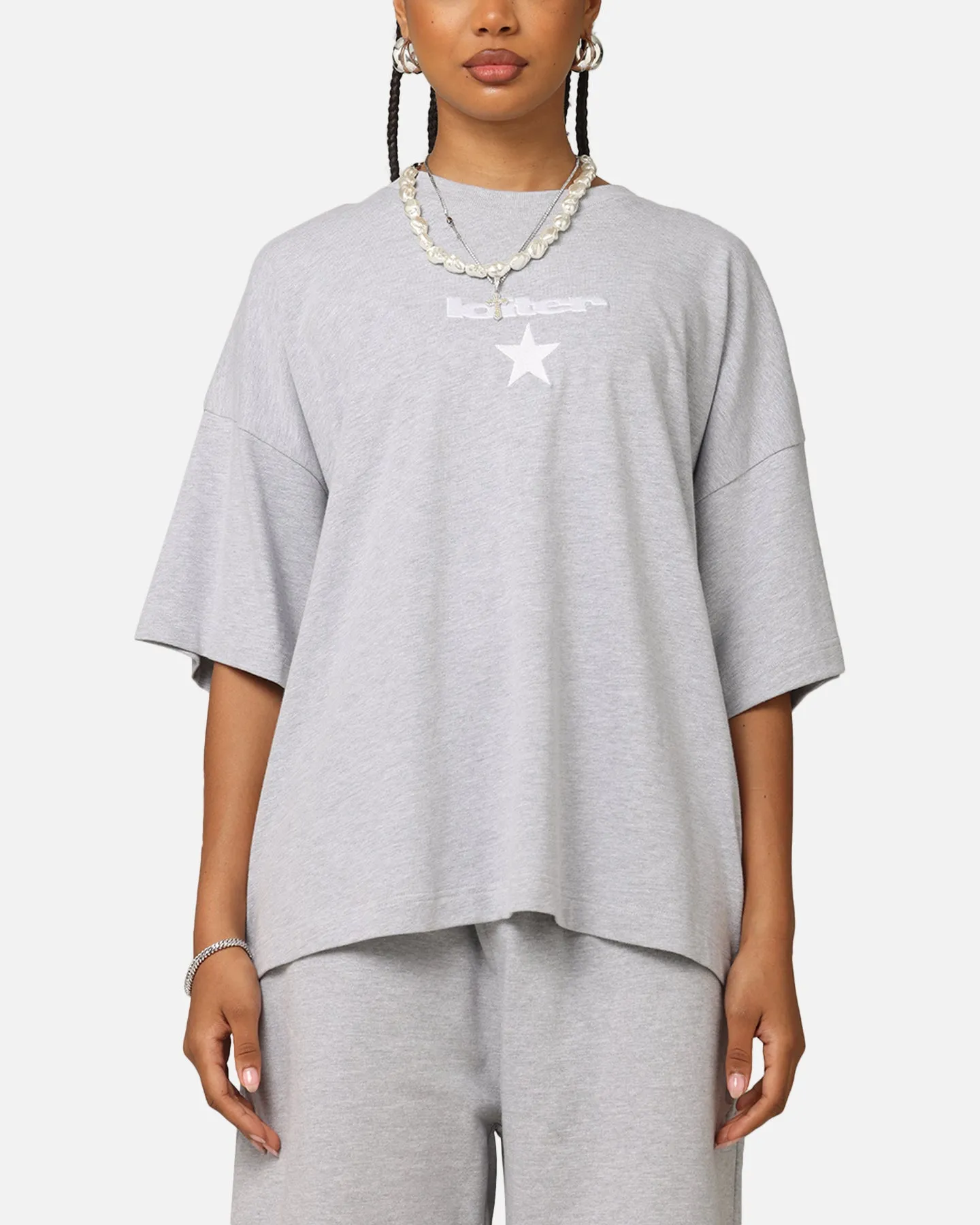 V neck elegance Loiter Premium Essentials Boxy T-Shirt Grey Marle