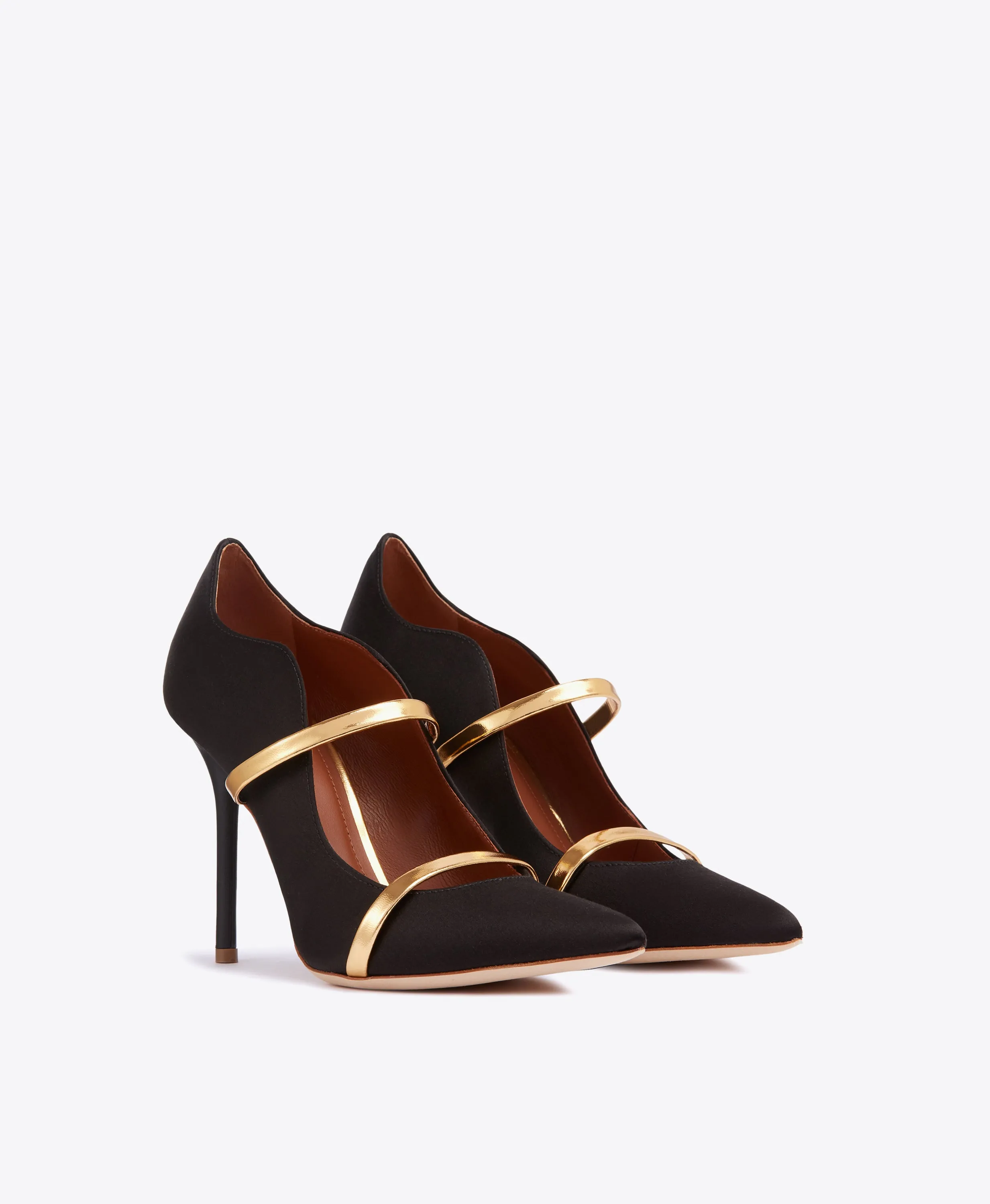 Maureen 100 Black & Gold Satin Pumps Classic Sandals