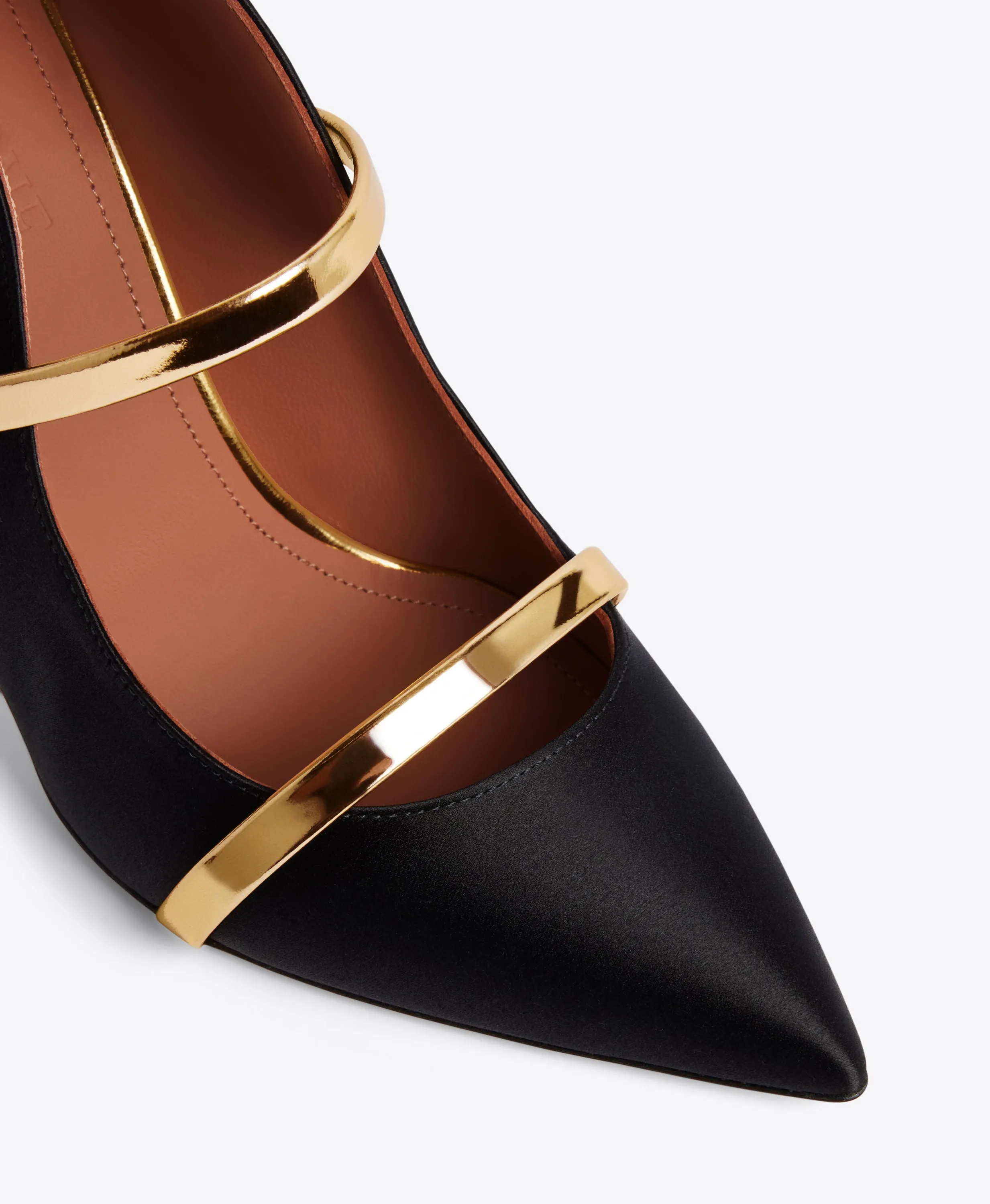 Glamorous Shoes Maureen 100 Black & Gold Satin Pumps