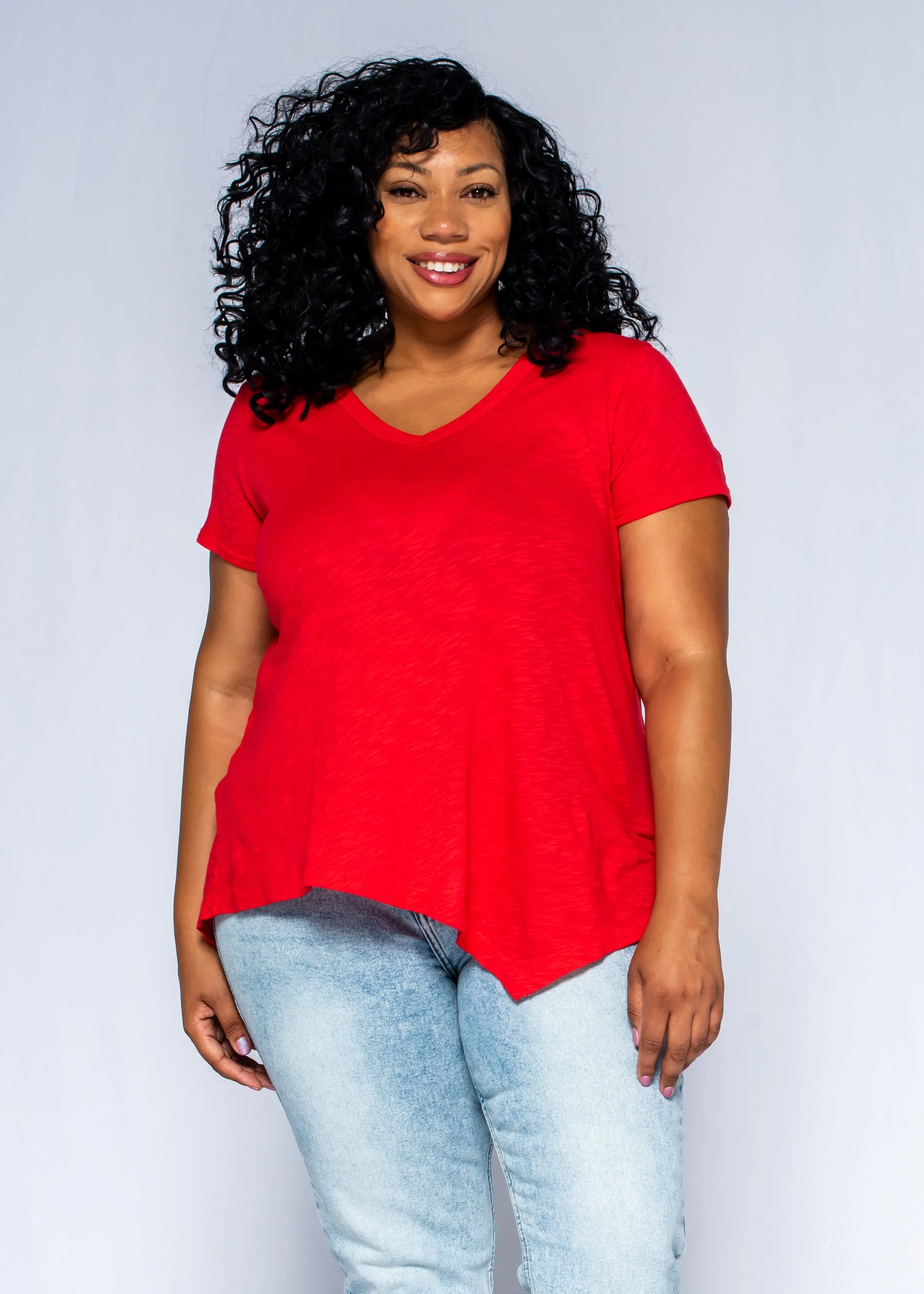 TemperatureRegulating Adjustable Hem Short Sleeve Tunic Double Slant Hem V-Neck