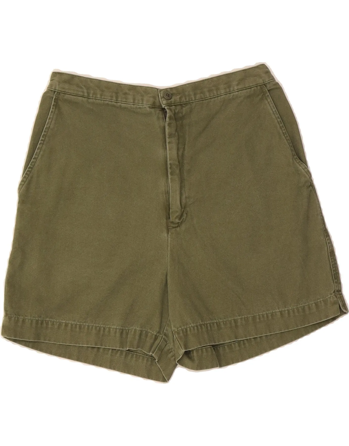 EDDIE BAUER Womens High Waist Chino Shorts US 10 Large W27 Khaki Cotton Floral Print Comfortable Flex