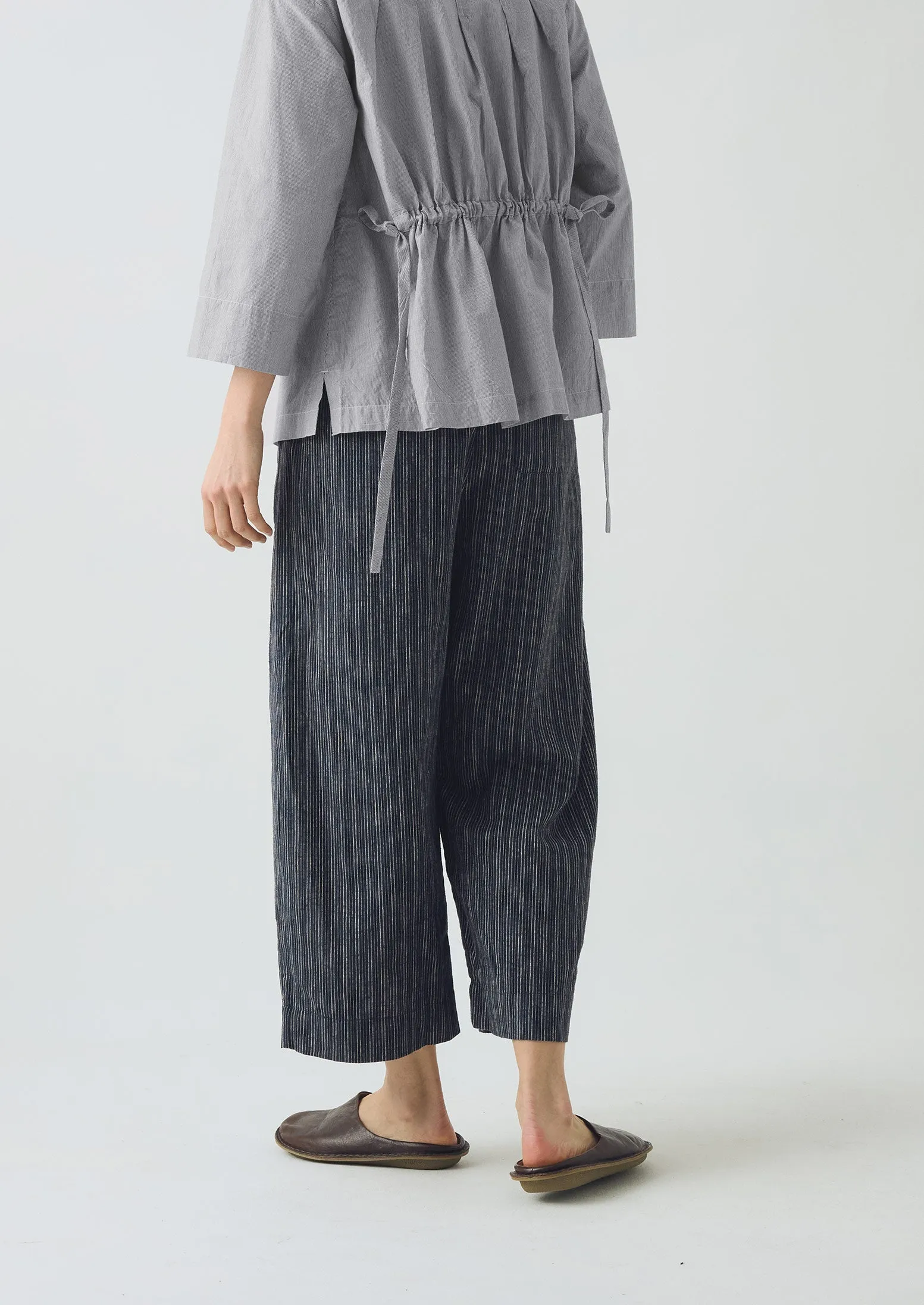 Stripe Linen Cotton Barrel Leg Pants | Shadow Blue/Black Odor Control Fabric Anti Pilling Fabric