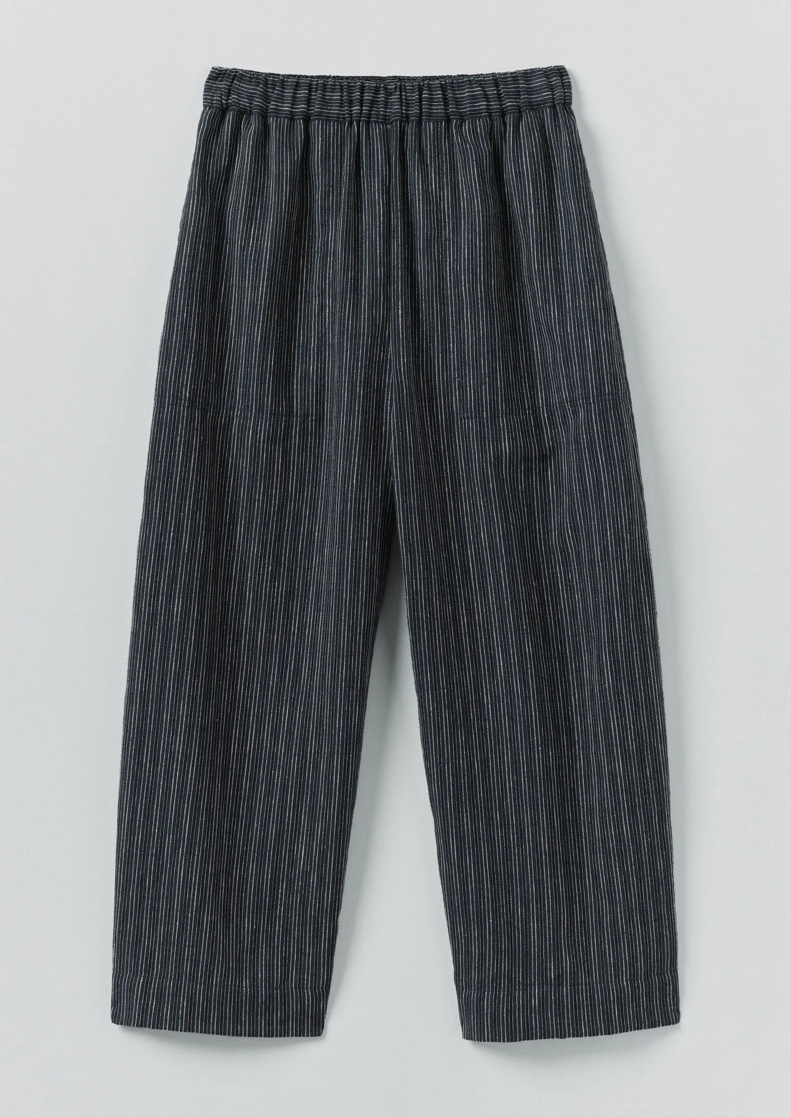 Stretch Material Comfort Control Stripe Linen Cotton Barrel Leg Pants | Shadow Blue/Black