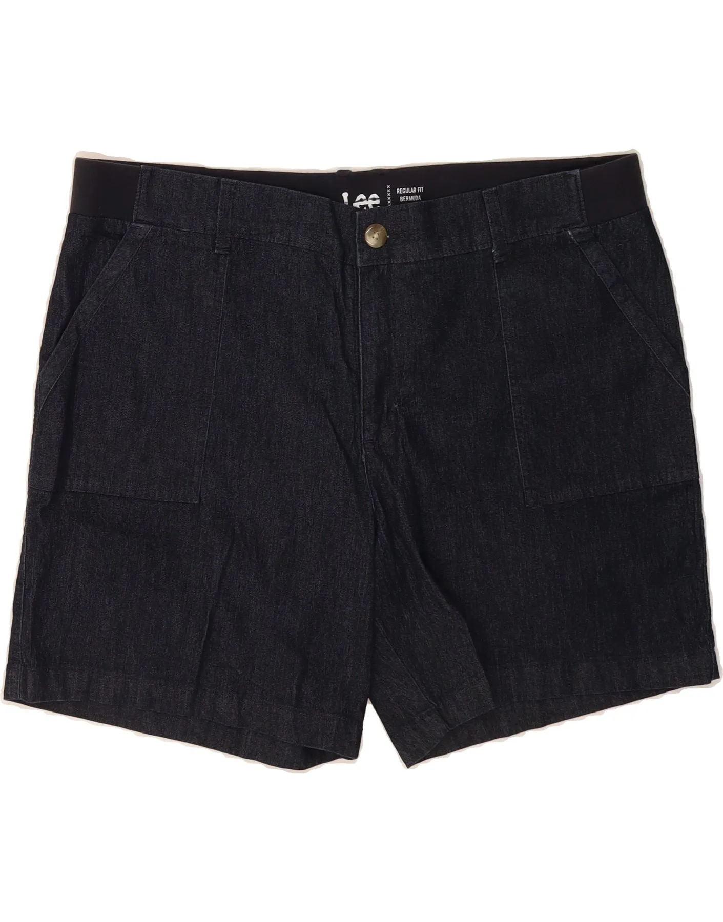 LEE Womens Bermuda Mid Rise Denim Shorts US 18 2XL W40 Navy Blue Silicone Gripper Strips